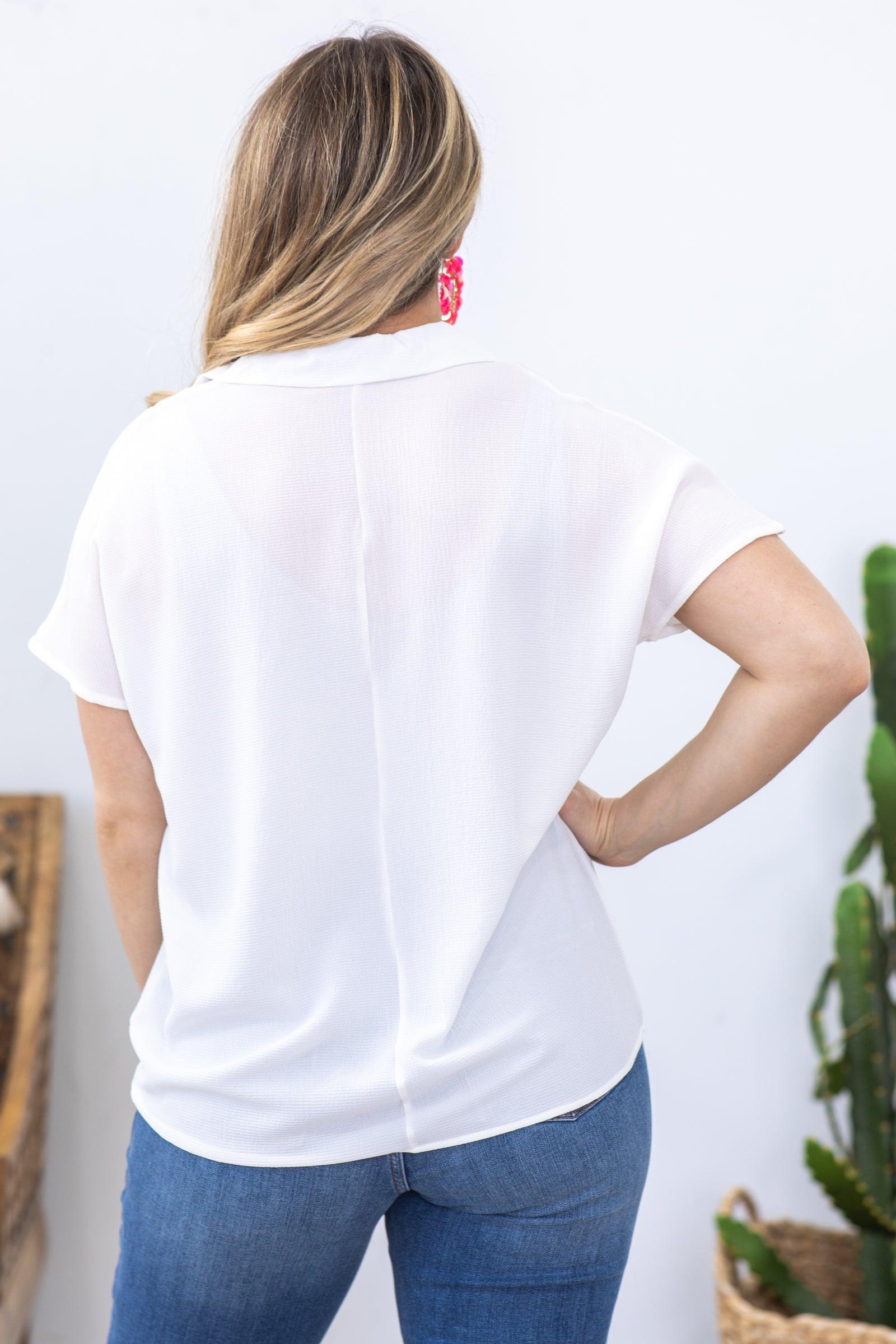 Ivory Wrinkle Free Top With Collar Product Image