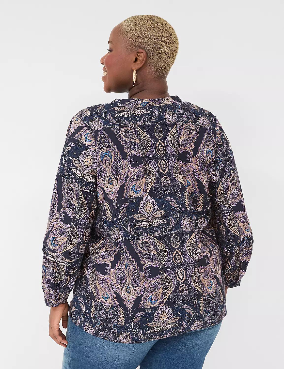 Bracelet-Sleeve Button-Front Blouse Product Image