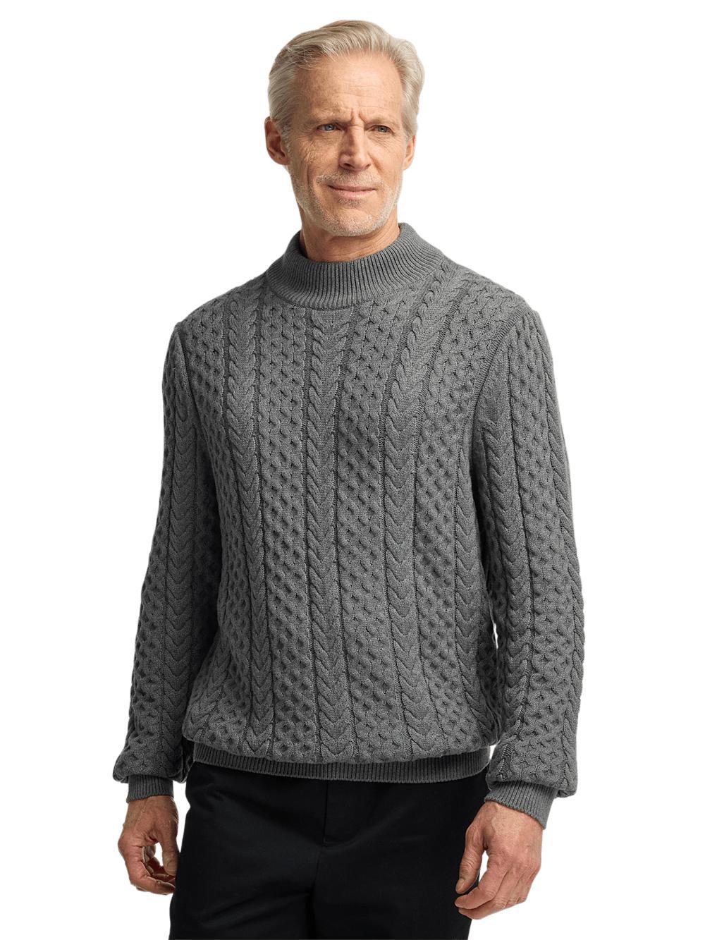 Cotton Cable Mock Neck Sweater - Grey Product Image