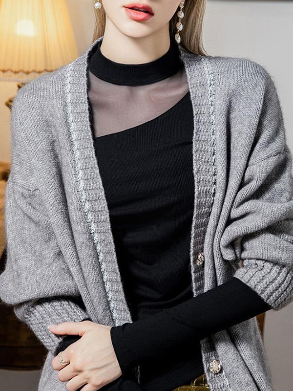 Long Sleeves Plus Size Asymmetric See-Through Solid Color Split-Front Split-Joint Round-Neck T-Shirts Tops Product Image