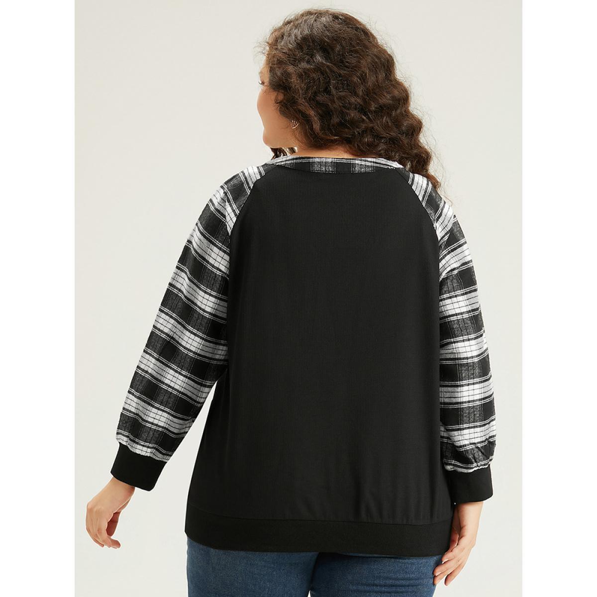 Plus Size Plaid Patchwork Pocket Zipper Fly Jacket Women Black Elastic cuffs Pocket Dailywear Jackets BloomChic 14-16/1X Product Image