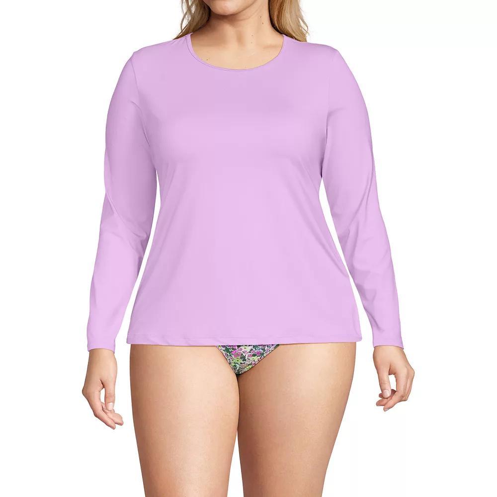 Plus Size Lands' End UPF 50 Long Sleeve Rash Guard, Women's, Size: 2XL, Blue Mini Stripe Product Image