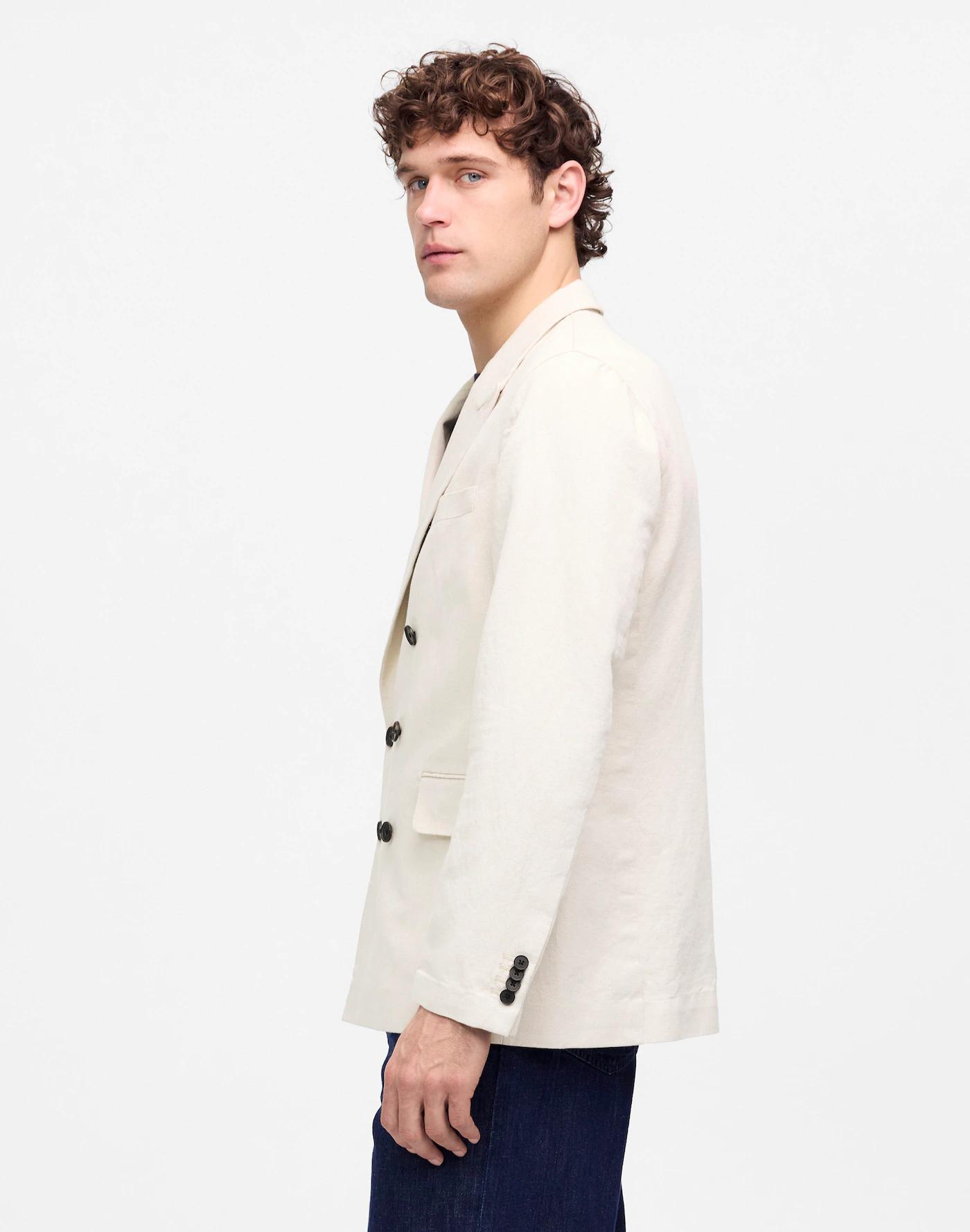 Double-Breasted Blazer in Cotton-Linen Blend Product Image