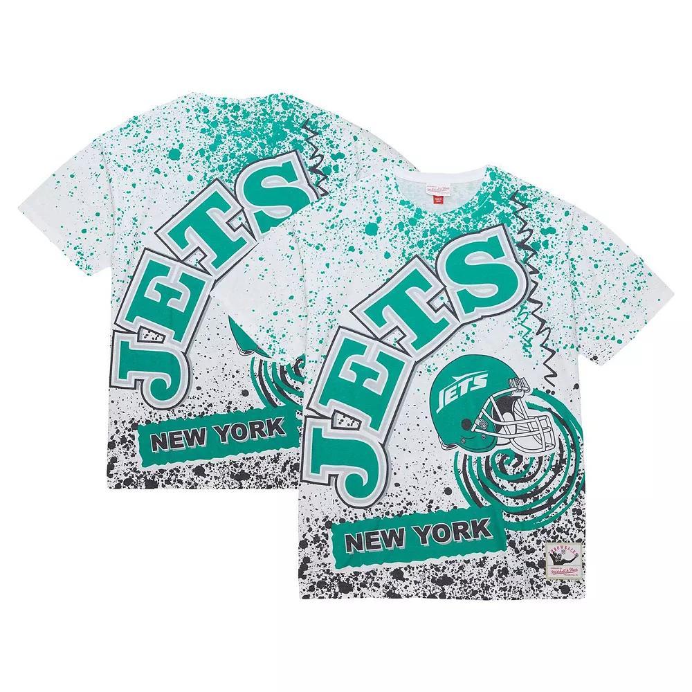 Men's Mitchell & Ness White New York Jets Team Burst Sublimated T-Shirt, Size: Small Product Image
