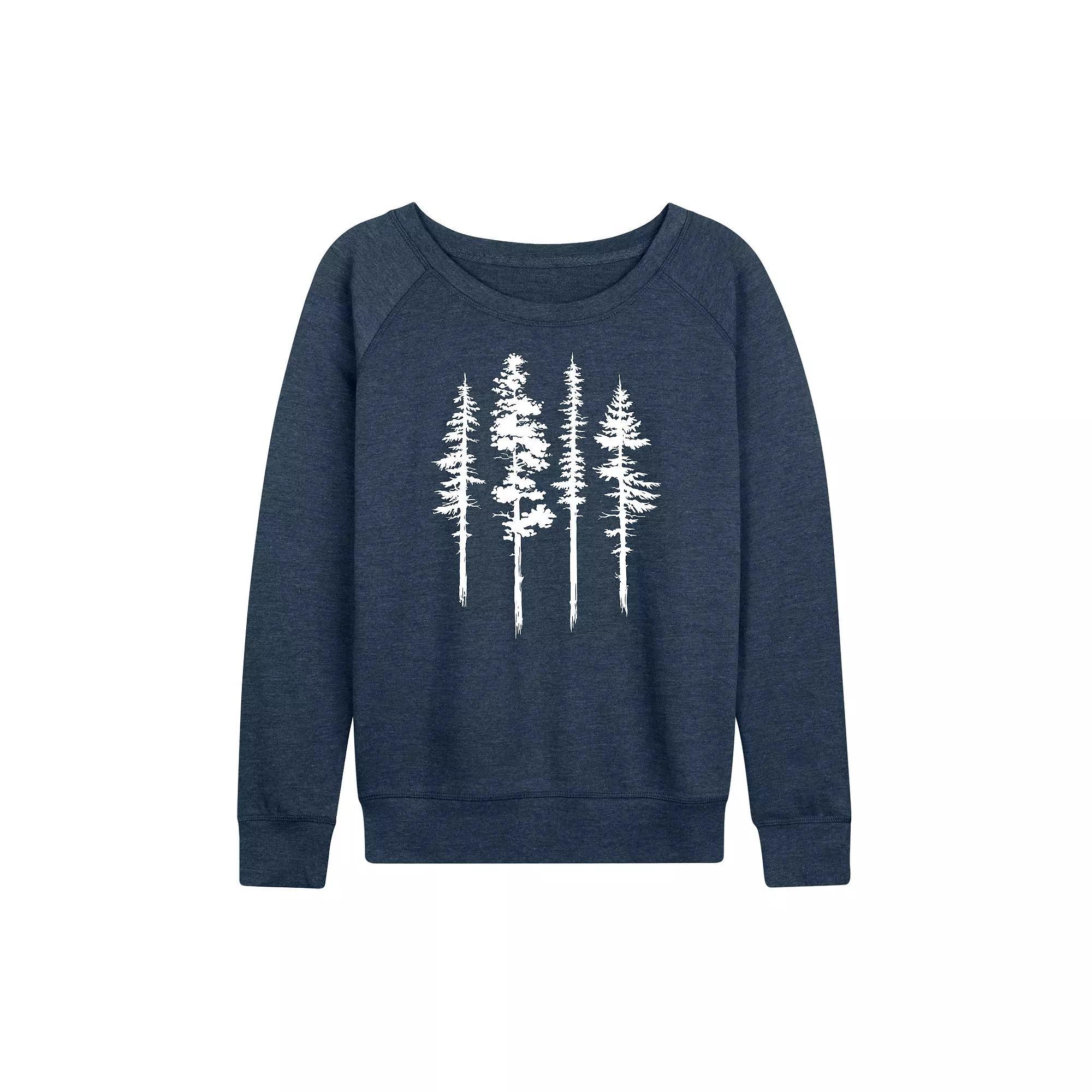 Women's Abstract Trees French Terry Long Sleeve Tee, Size: XXL, Grey Indigo Product Image