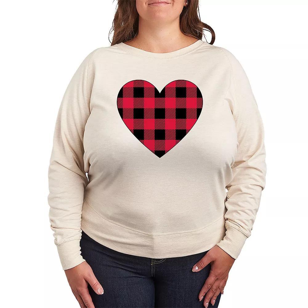 Plus Size Red Black Plaid Heart Long Sleeve Graphic Tee, Women's, Size: 4XL, Beige Product Image