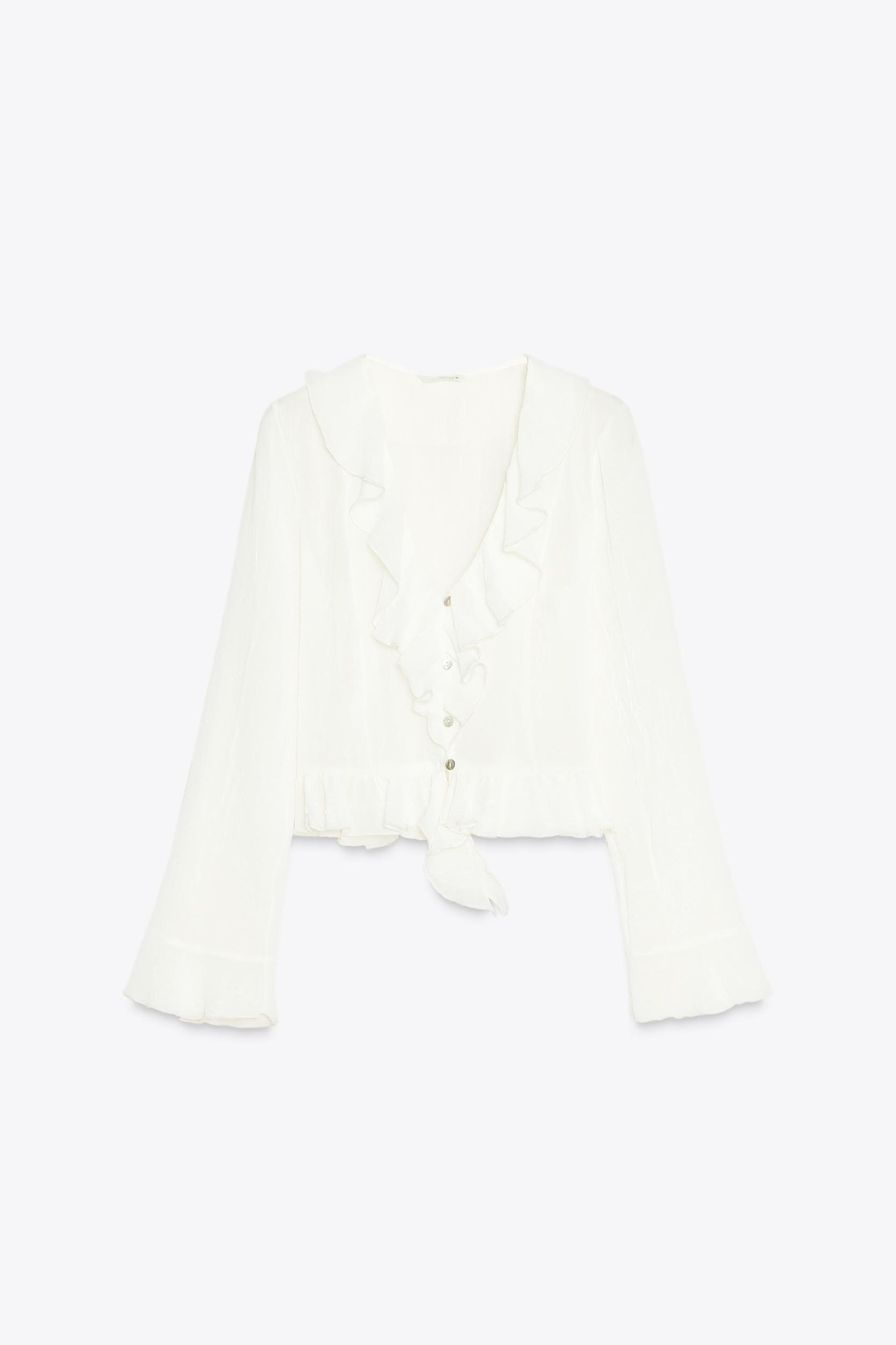 SEMI-SHEER BLOUSE WITH RUFFLES Product Image