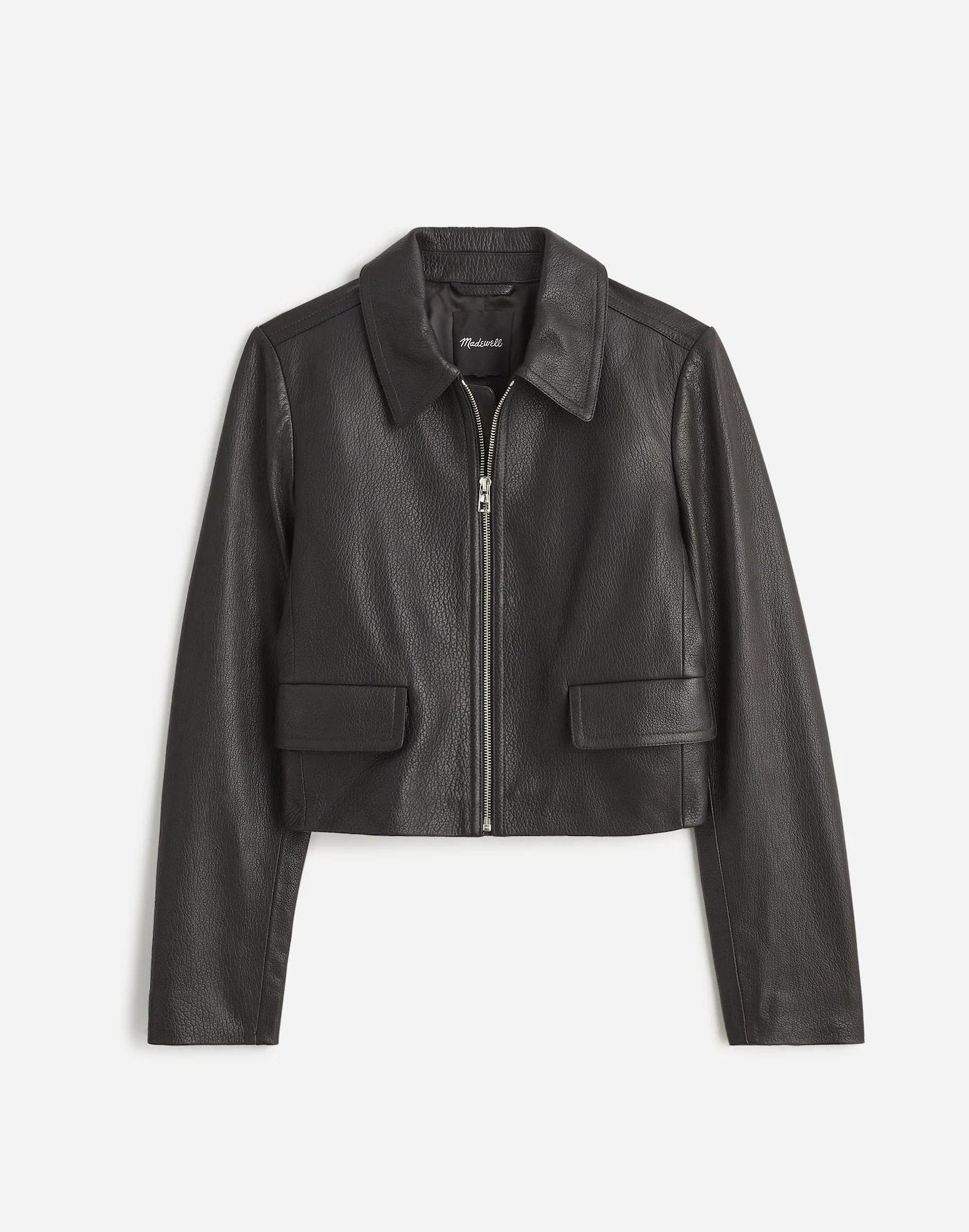 Shrunken Zip-Front Jacket in Leather Product Image