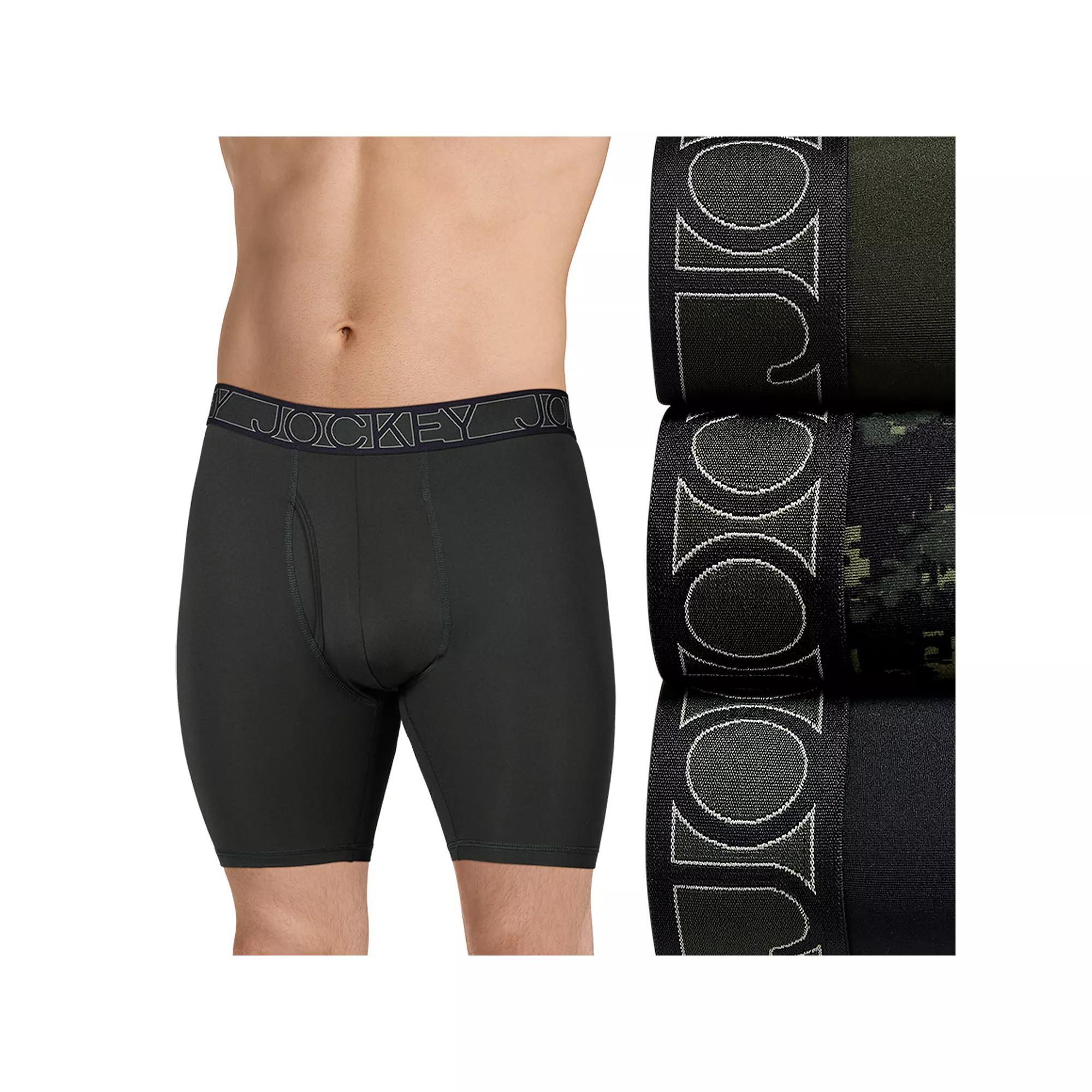 Men's Jockey 3-Pack Active Microfiber 9-in. Long Leg Boxer Briefs, Size: XL, Camo Green Black Product Image