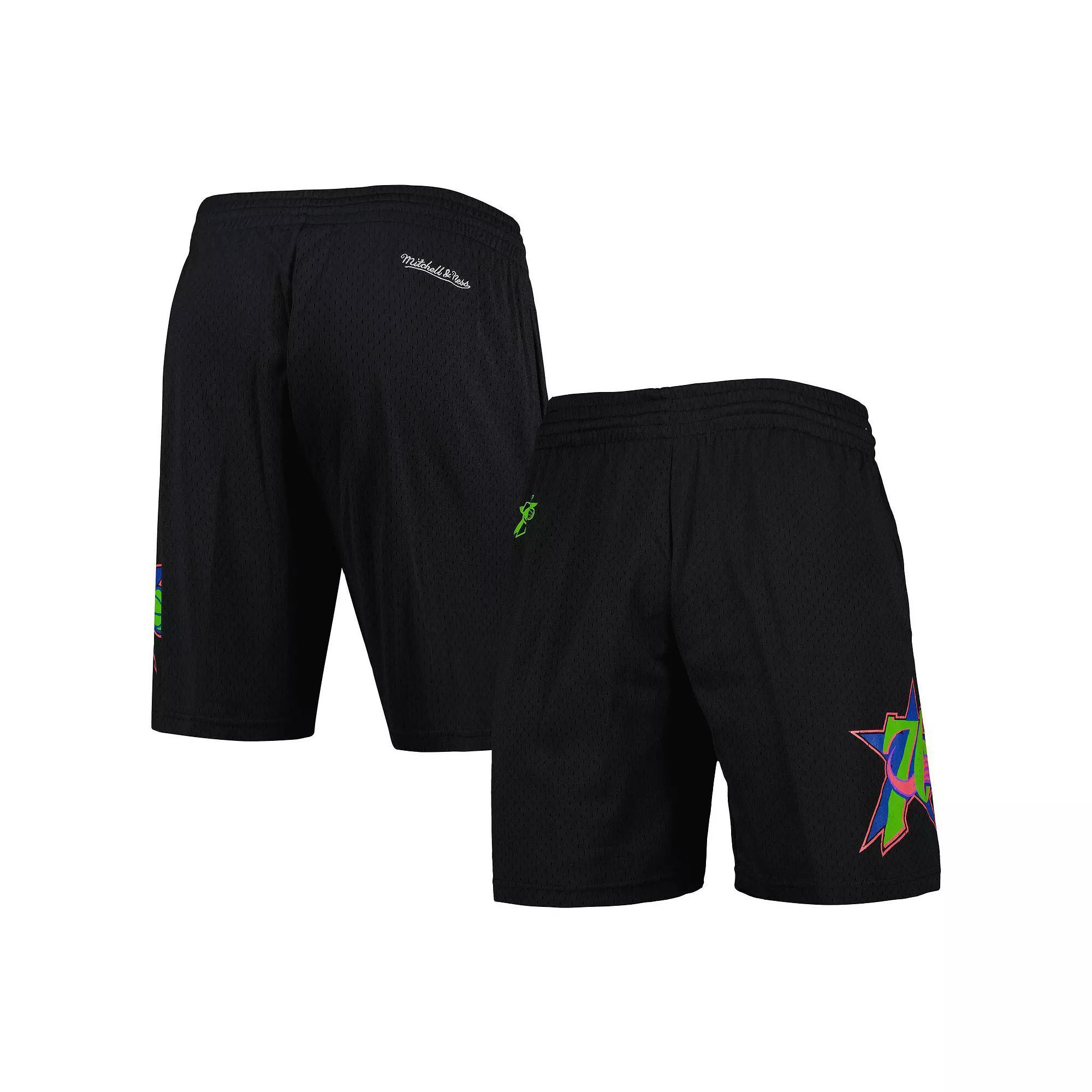 Men's Mitchell & Ness Black Philadelphia 76ers Hardwood Classics Color Bomb Energy Shorts,  Product Image