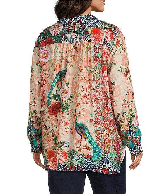 John Mark Plus Size Floral Multi Woven Point Collar Long Roll-Tab Sleeve Button Front Shirt Product Image