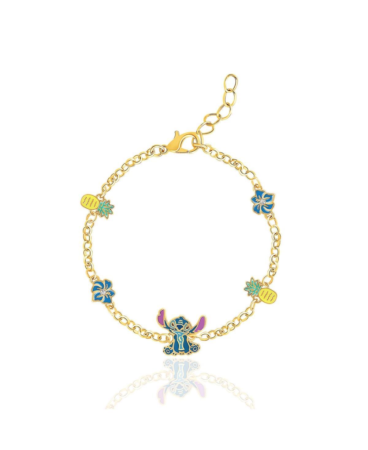 Disney Womens Stitch Bracelet with Station Pendants 6.5 + 1 - Gold Plated Stitch Jewelry Officially Licensed - Gold tone Product Image