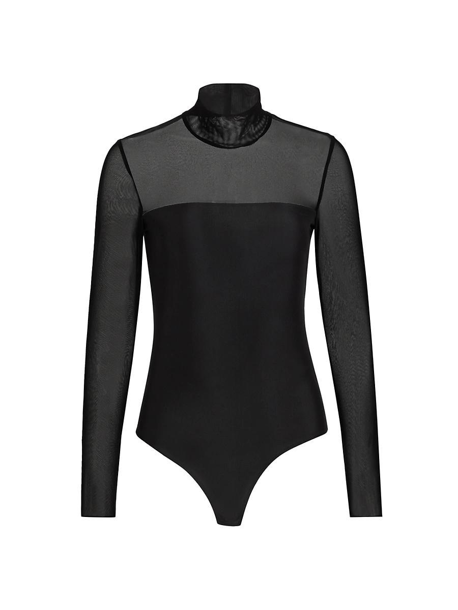 Womens Chic Mesh Mock Turtleneck Bodysuit Product Image