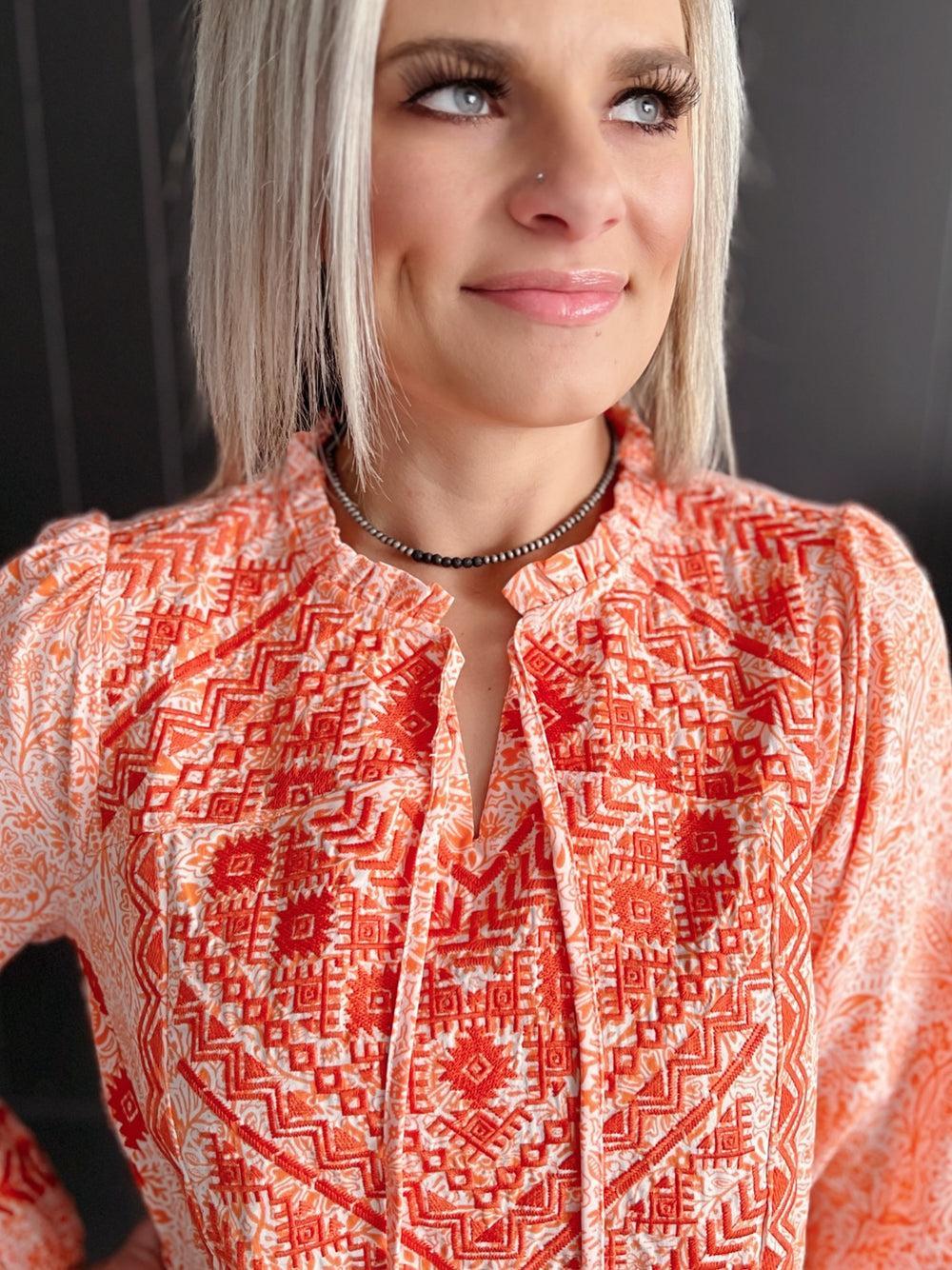 Orange Floral Embroidered Top Product Image