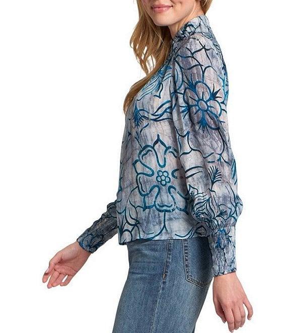 APNY Woven Floral Print Mock Neck Long Sleeve Blouse Product Image