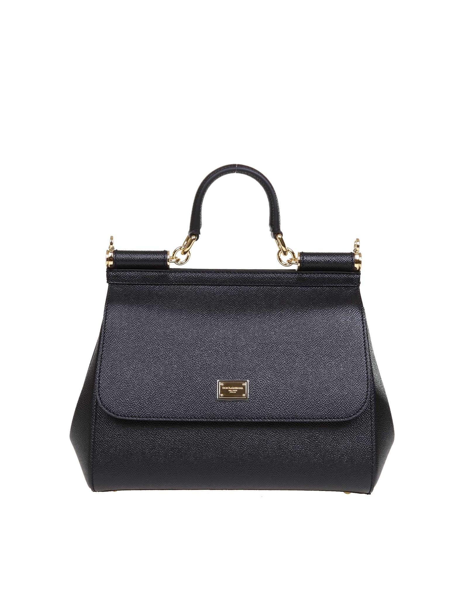 DOLCE & GABBANA Medium Sicily Bag In Dauphine Leather Color Black Product Image