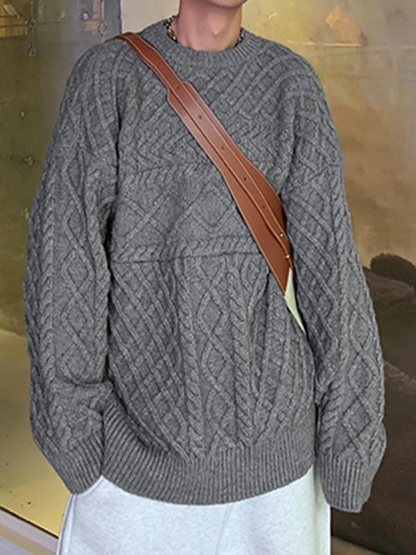 Men's Solid Pullover Cable Knit Sweater Product Image