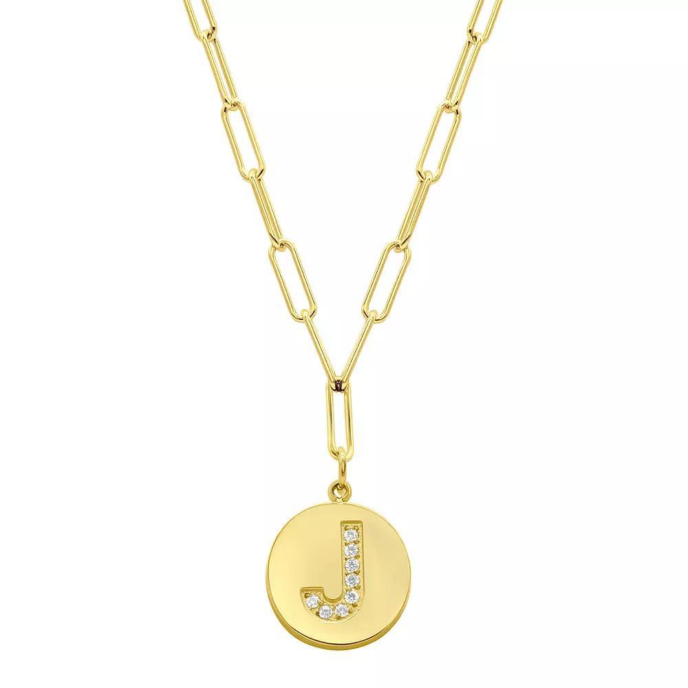 Adornia Gold Tone Adjustable Cubic Zirconia Initial Disc Pendant Paperclip Necklace, Womens Product Image