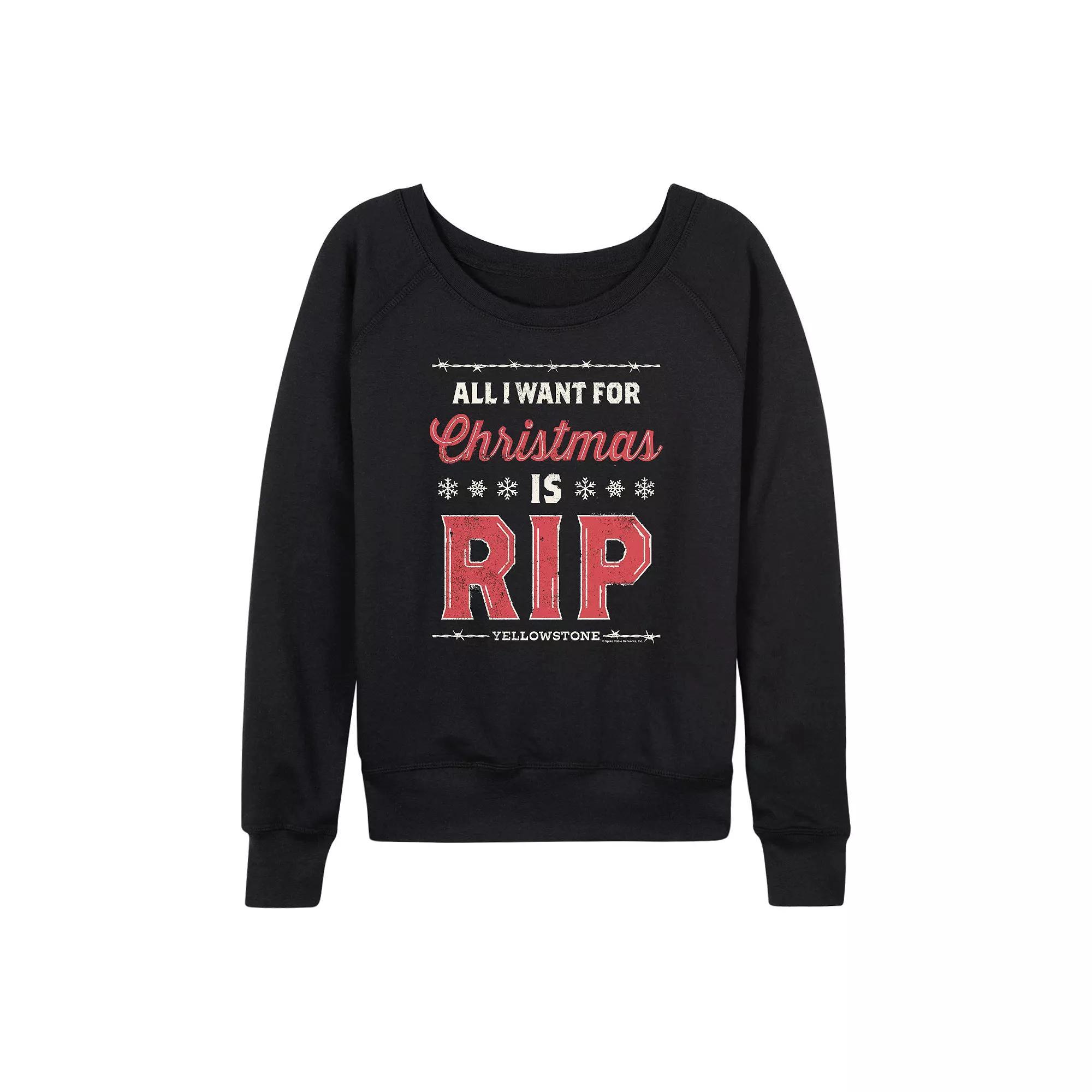 Women's Yellowstone Rip Wheeler Christmas French Terry Long Sleeve Tee, Size: XL, Black Product Image