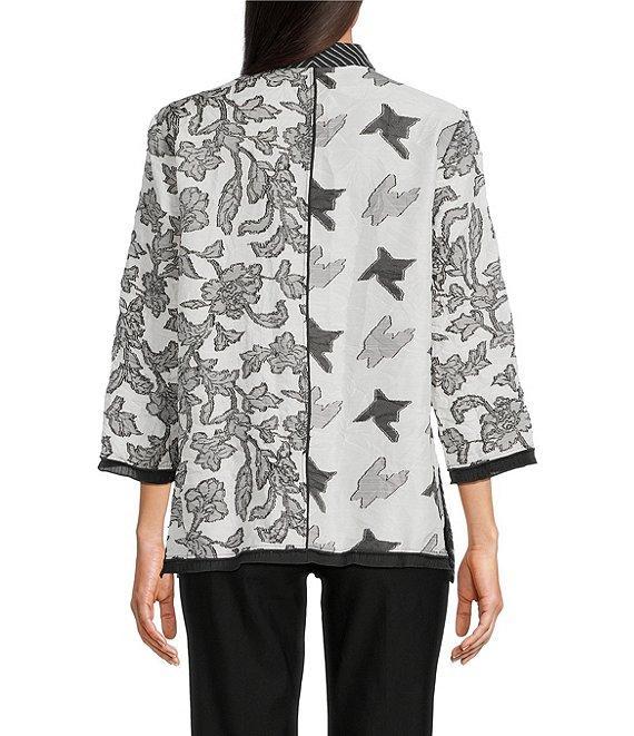 Ali Miles Jacquard Multi Patch Print Stand Collar 3/4 Sleeve Button Front Tunic Product Image