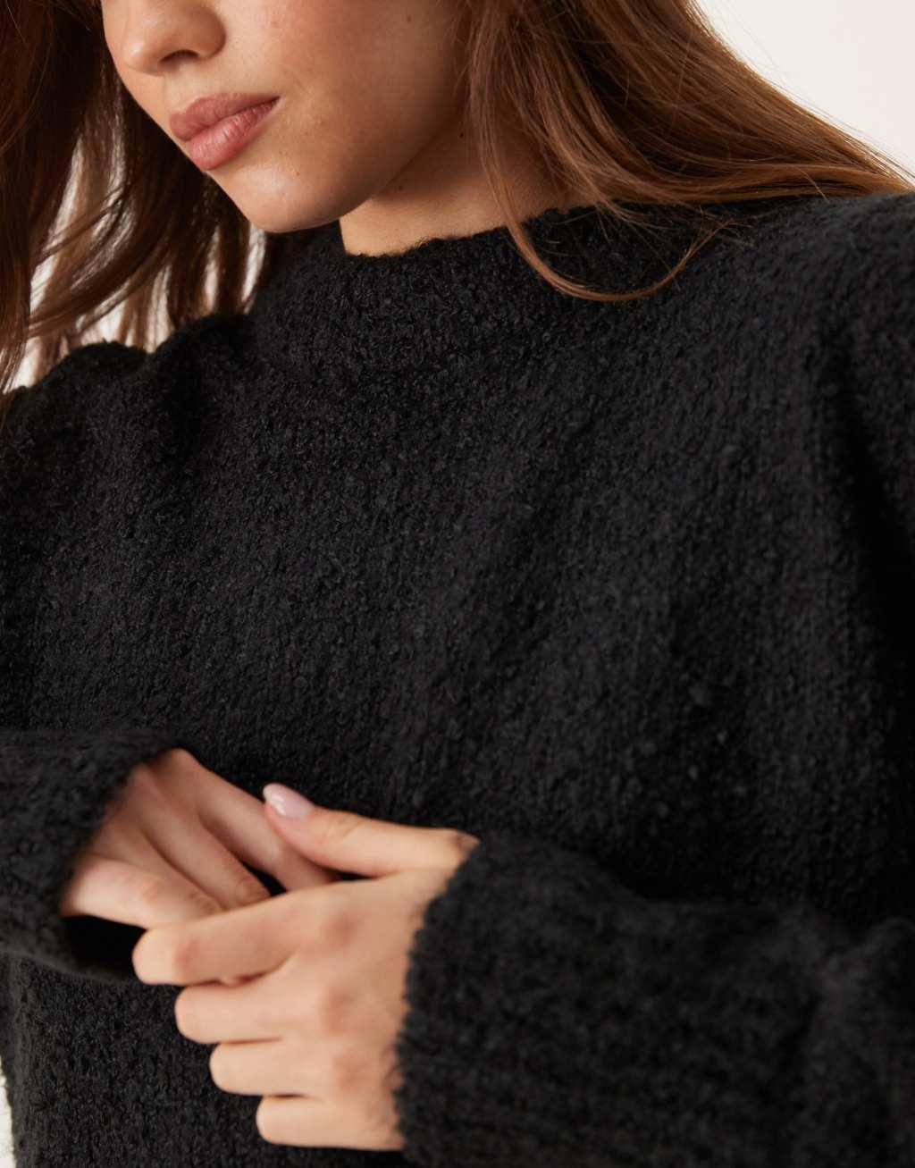 Glamorous boxy fit sweater in fluffy black knit Product Image