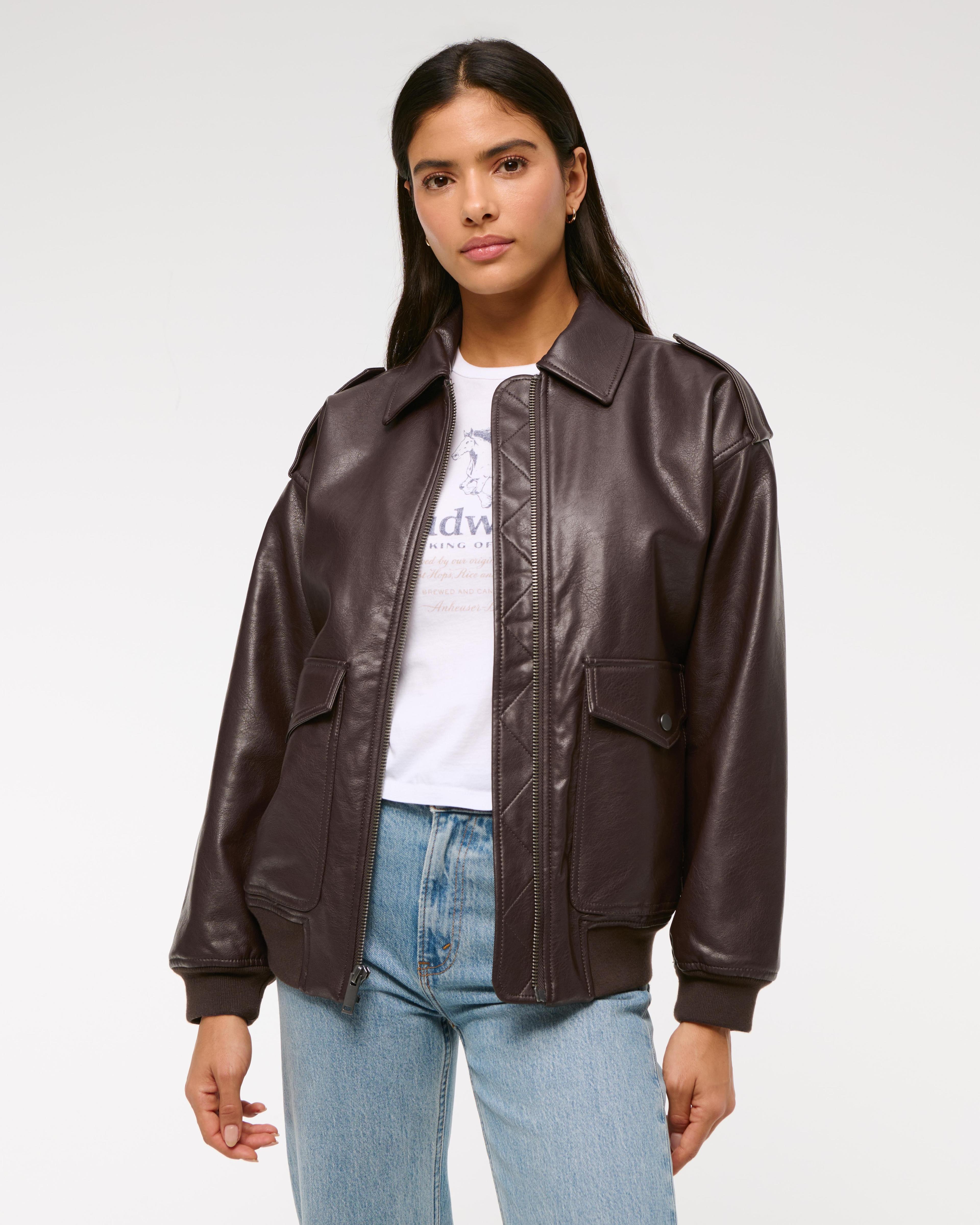 Vegan Leather Utility Bomber Jacket Product Image