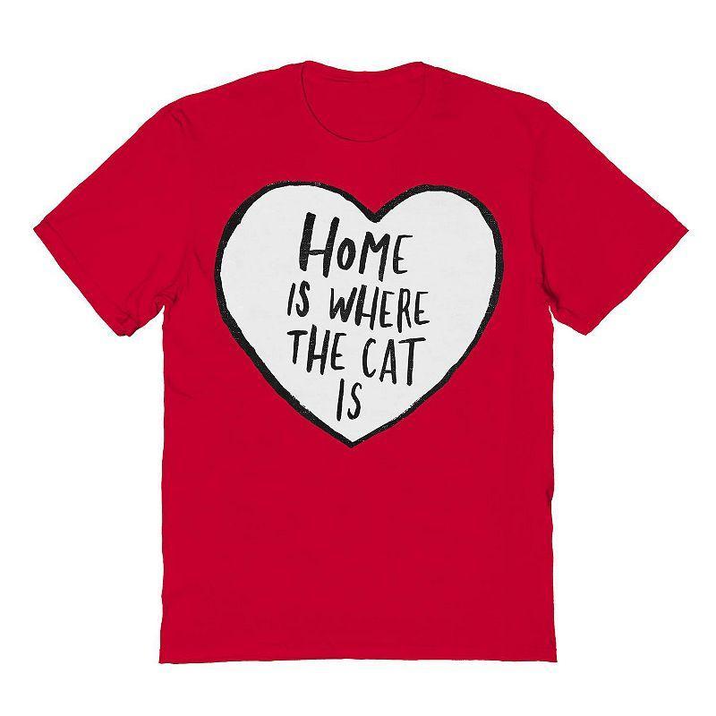 Men's Home Is Where The Cat Is Valentine's Graphic Tee, Size: Medium, Red Product Image