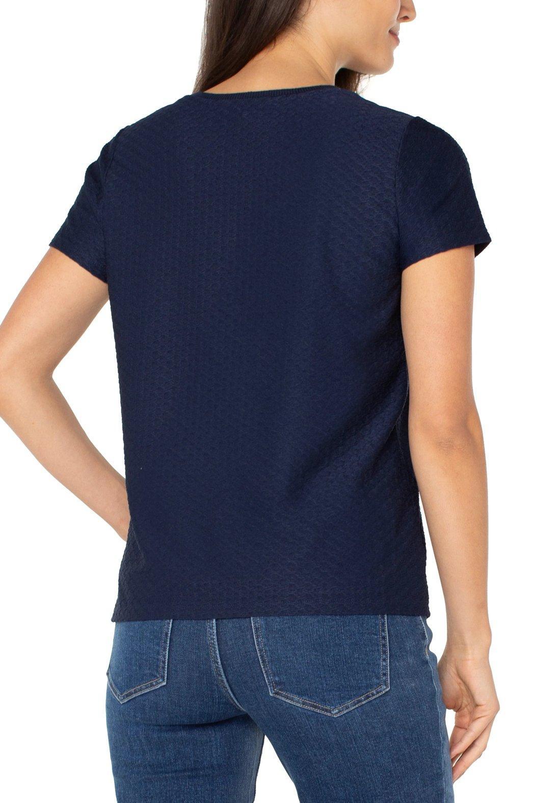 Short Sleeve Crew Neck Tee w/ Rib Trim - Dark Navy Product Image