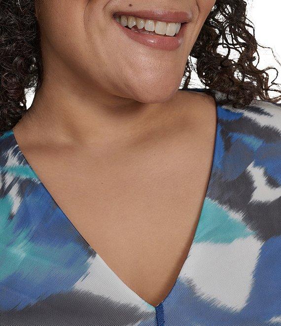 DKNY by Donna Karan Plus Size Short Sleeve Printed Blouson Midi Dress Product Image