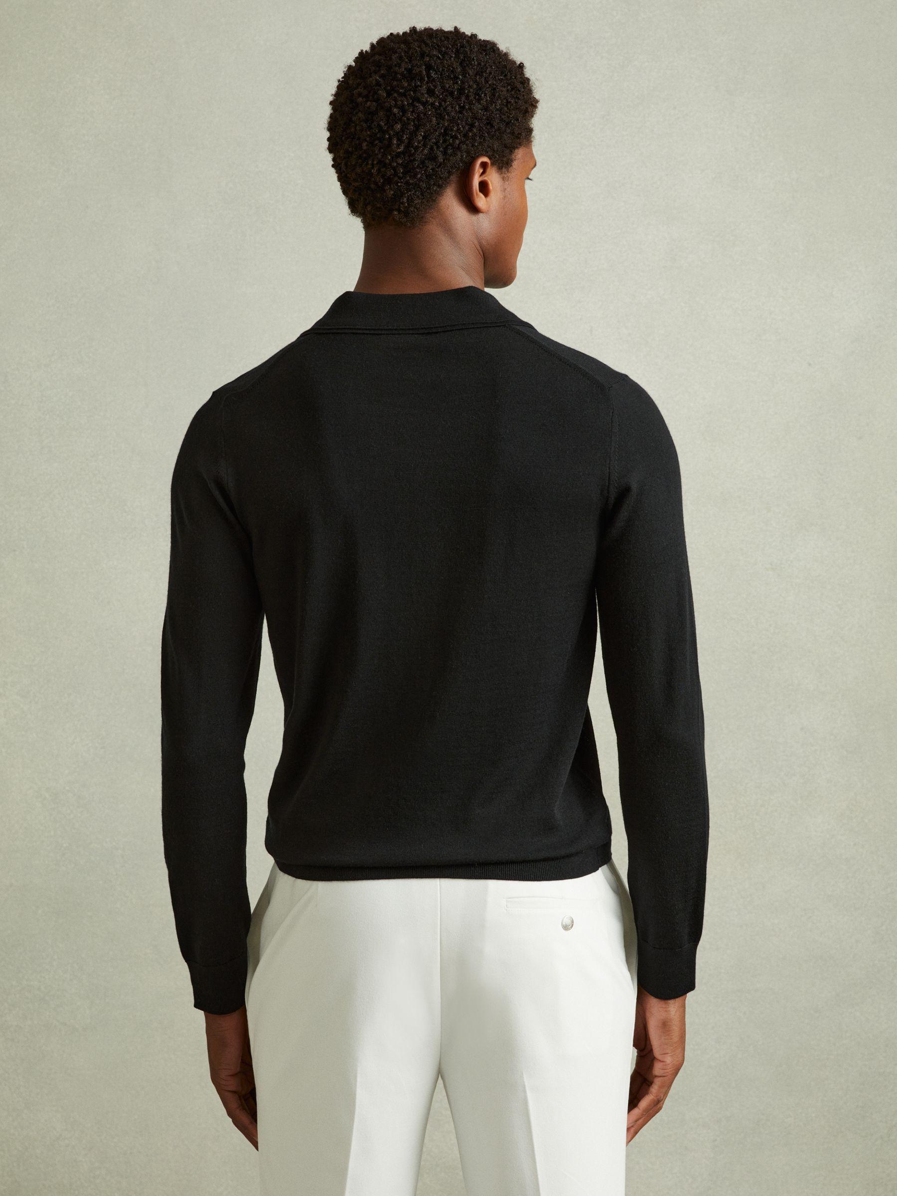 Merino Wool Half-Zip Polo Shirt in Black Product Image