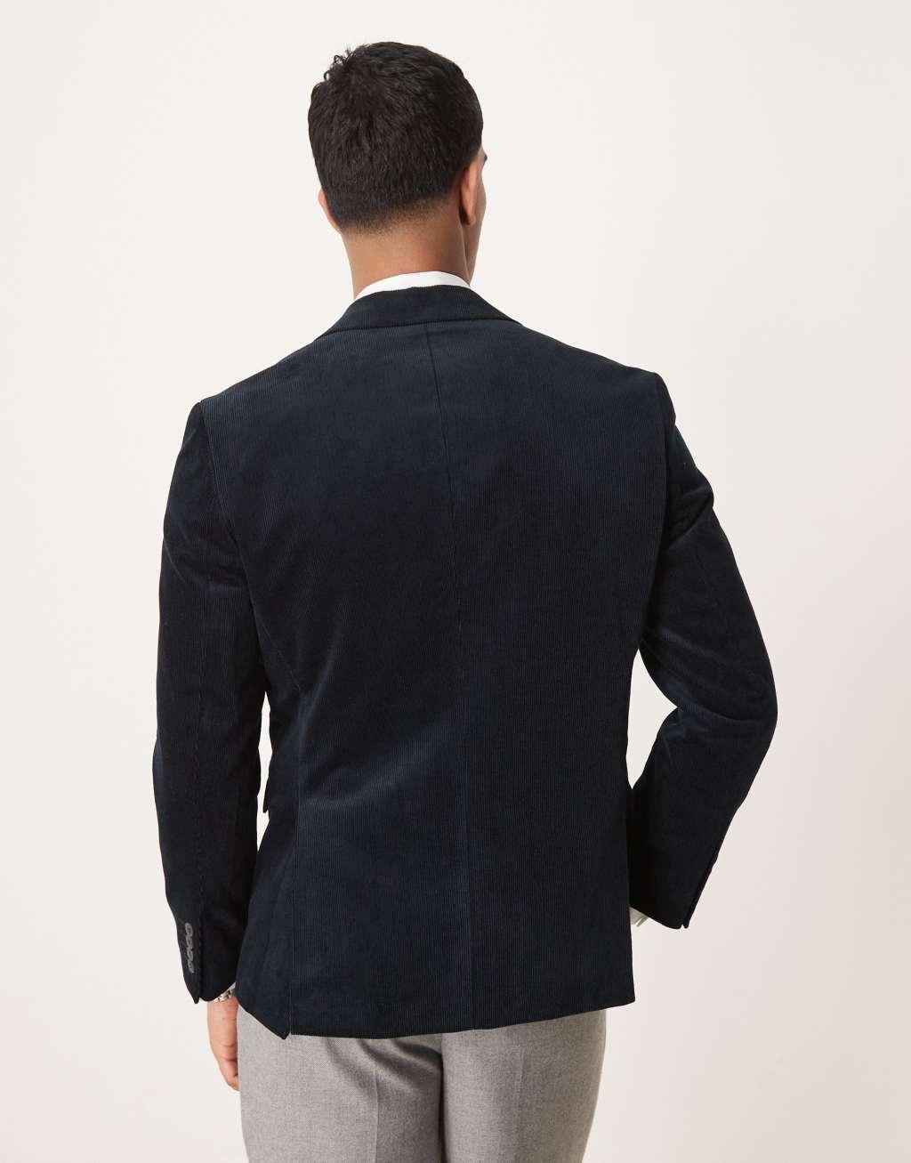 Selected Homme Single breasted blazer in navy cord Product Image