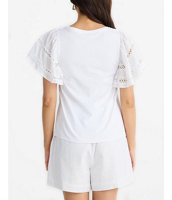 Brave + True Chloe Short Flare Lace Insert Sleeve Crew Neckline Knit Tee Product Image