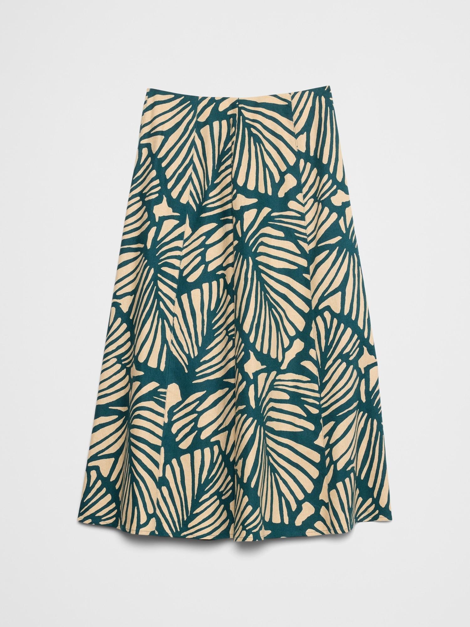 Linen-Blend Seamed Midi Skirt Product Image