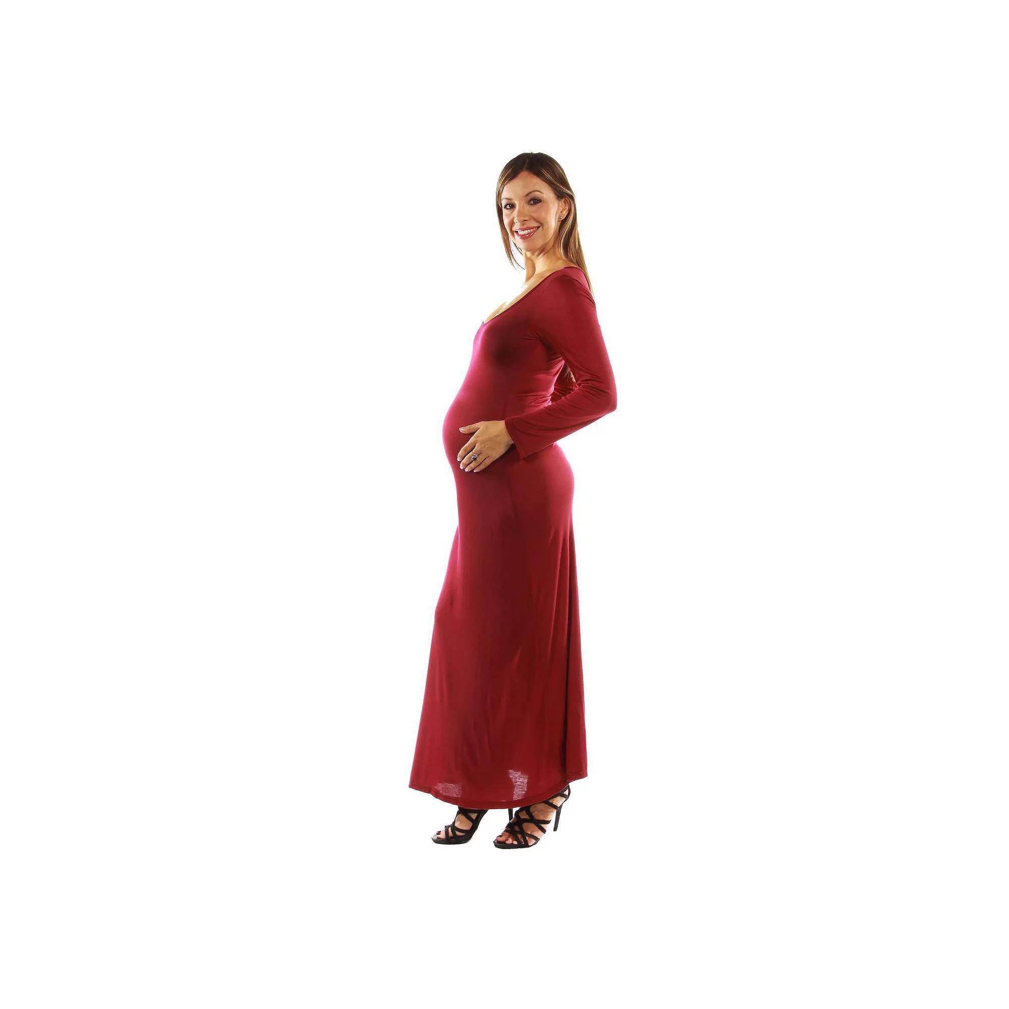 Maternity 24Seven Comfort Apparel Long Sleeve Maxi Dress, Women's,  Product Image