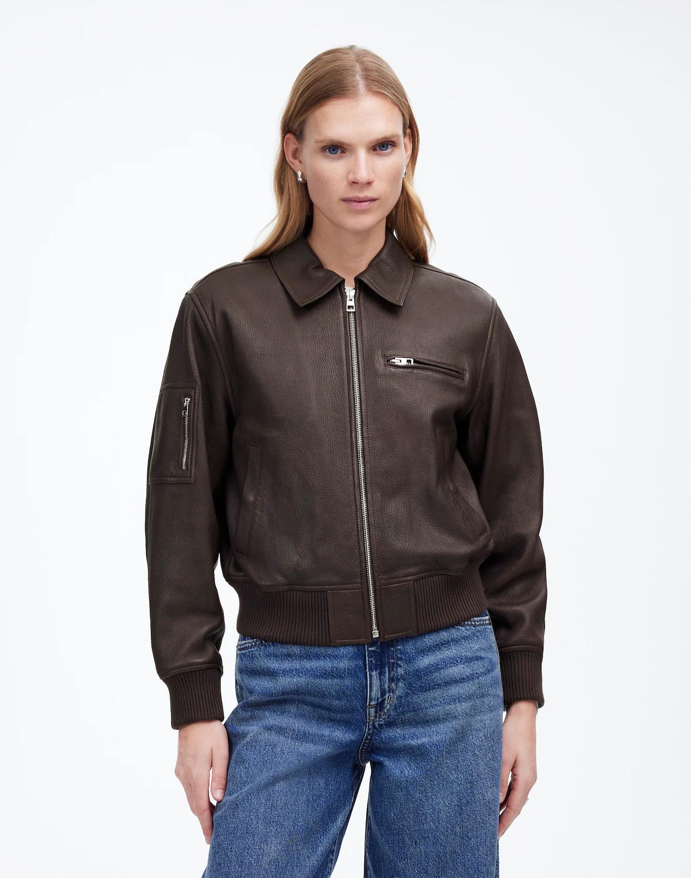 Relaxed Leather Bomber Jacket Product Image