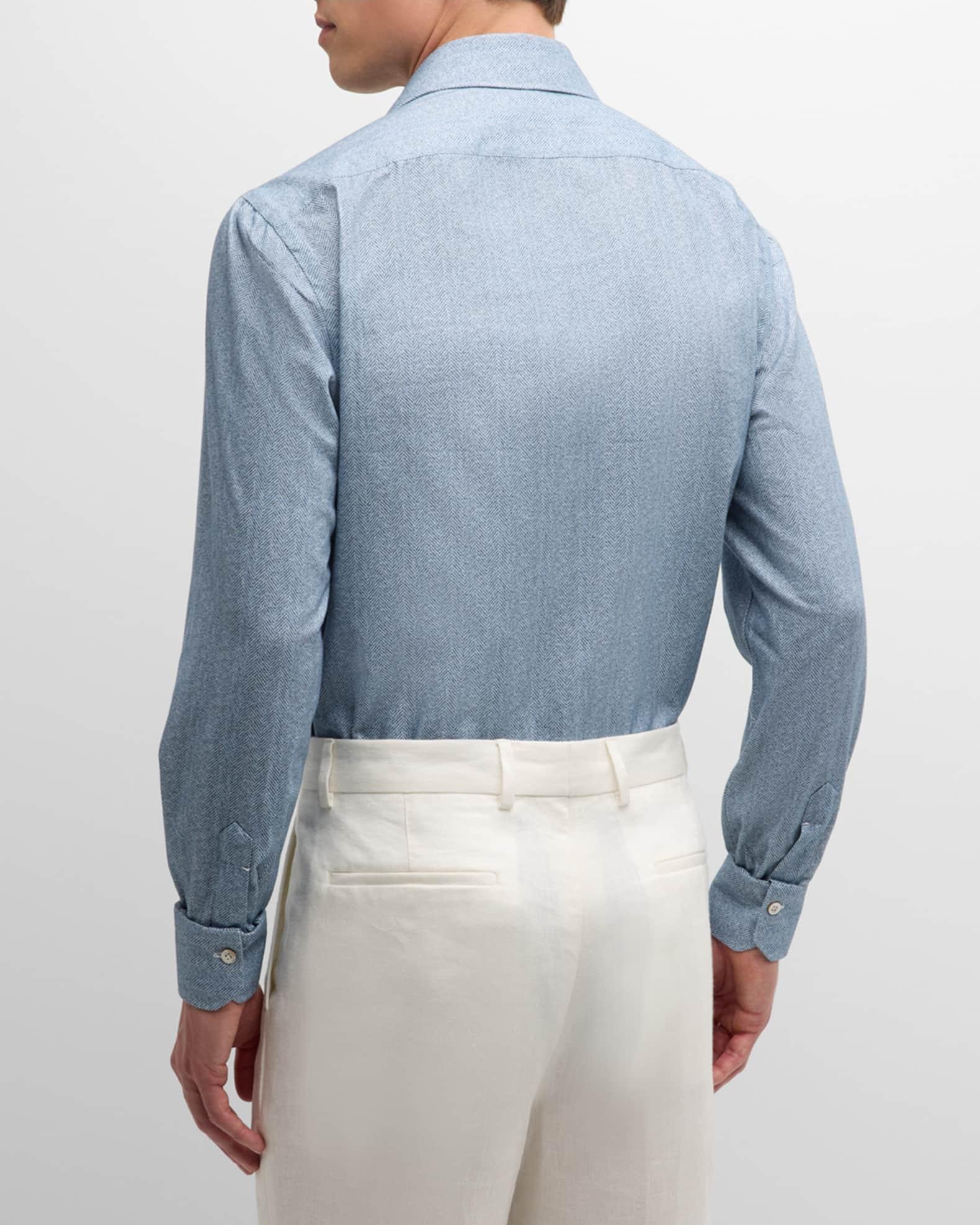 Men's Cotton Herringbone-Print Sport Shirt Product Image