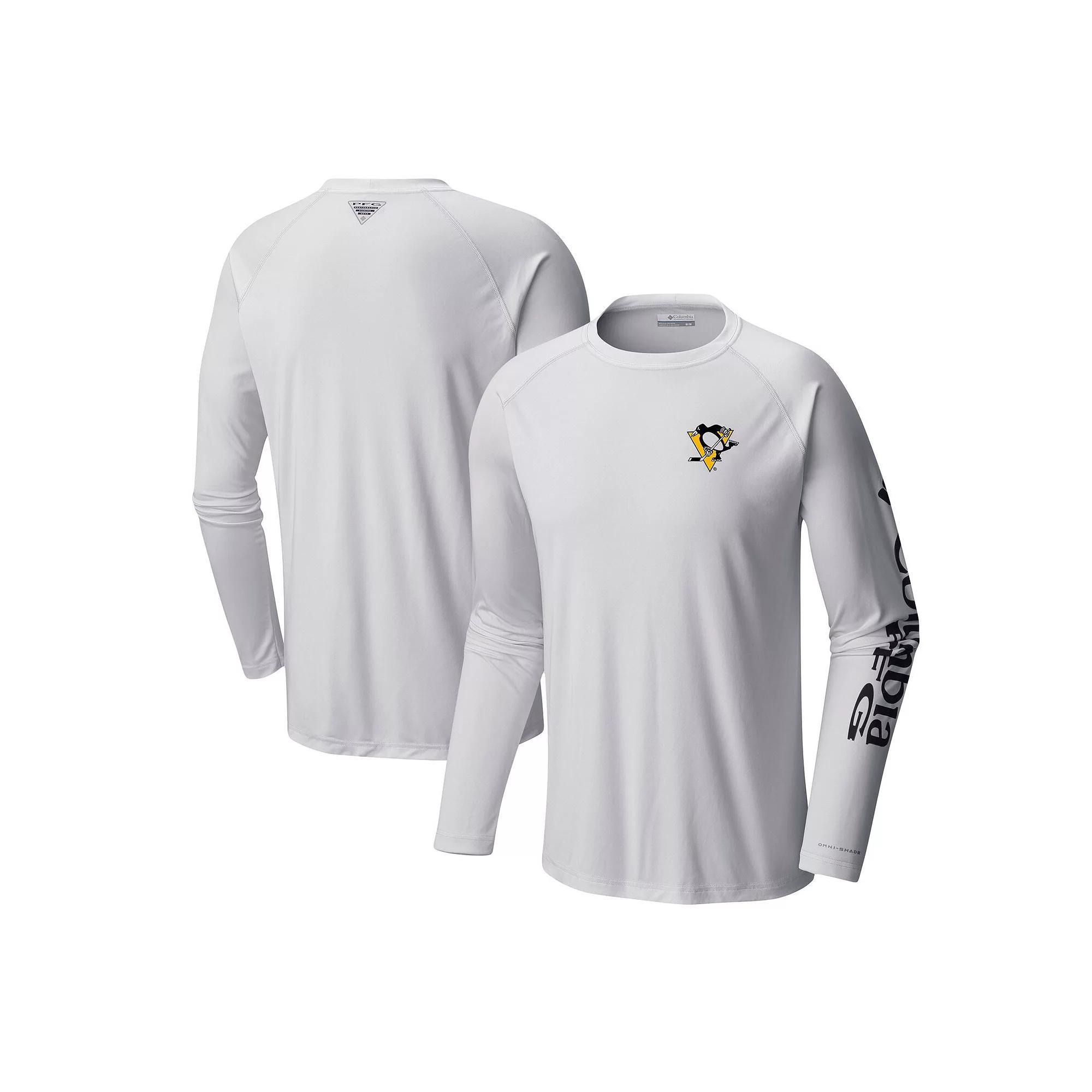 Men's Columbia White Pittsburgh Penguins Terminal Tackle Omni-Shade Raglan Long Sleeve T-Shirt,  Product Image