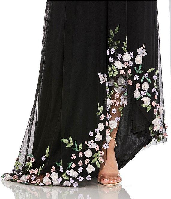 Mac Duggal Floral Pattern Embellished Tulle One Shoulder Sleeveless Trapeze Gown Product Image