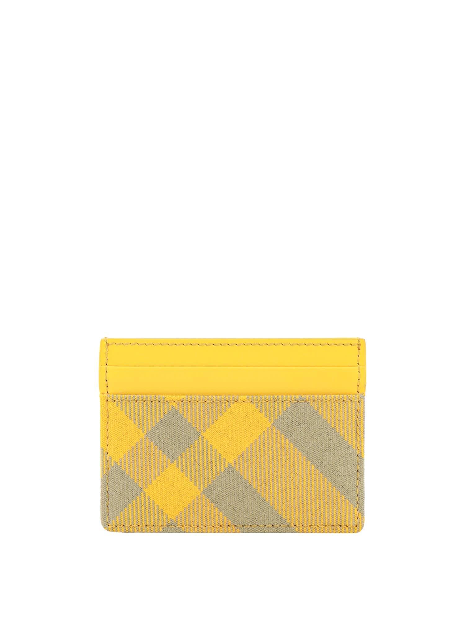 BURBERRY Leather And Checked Fabric Card Holder In Yellow Product Image