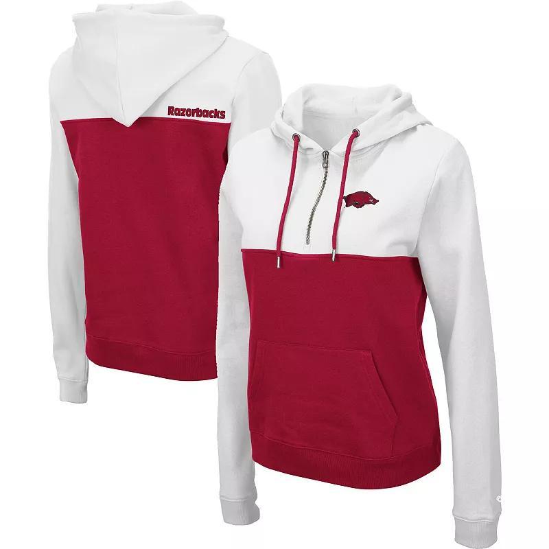 Women's Colosseum White/Cardinal Arkansas Razorbacks Aidan Lightweight Half-Zip Hoodie, Size: 2XL Product Image