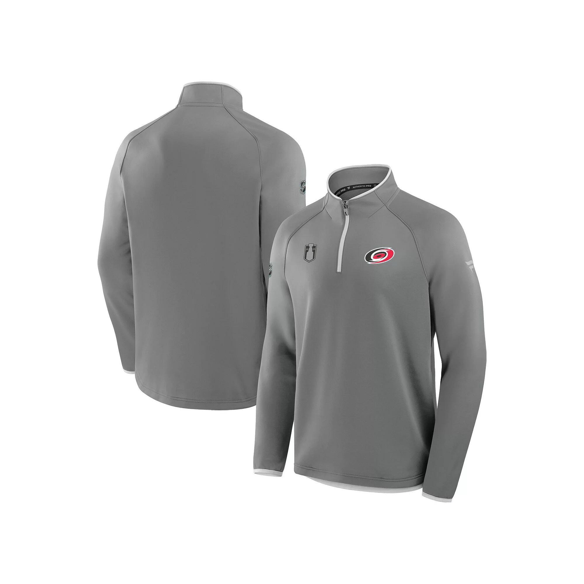 Men's Fanatics Gray Carolina Hurricanes 2025 Stanley Cup Playoffs Authentic Pro Fleece Quarter-Zip Pullover, Size: Small, Grey Product Image