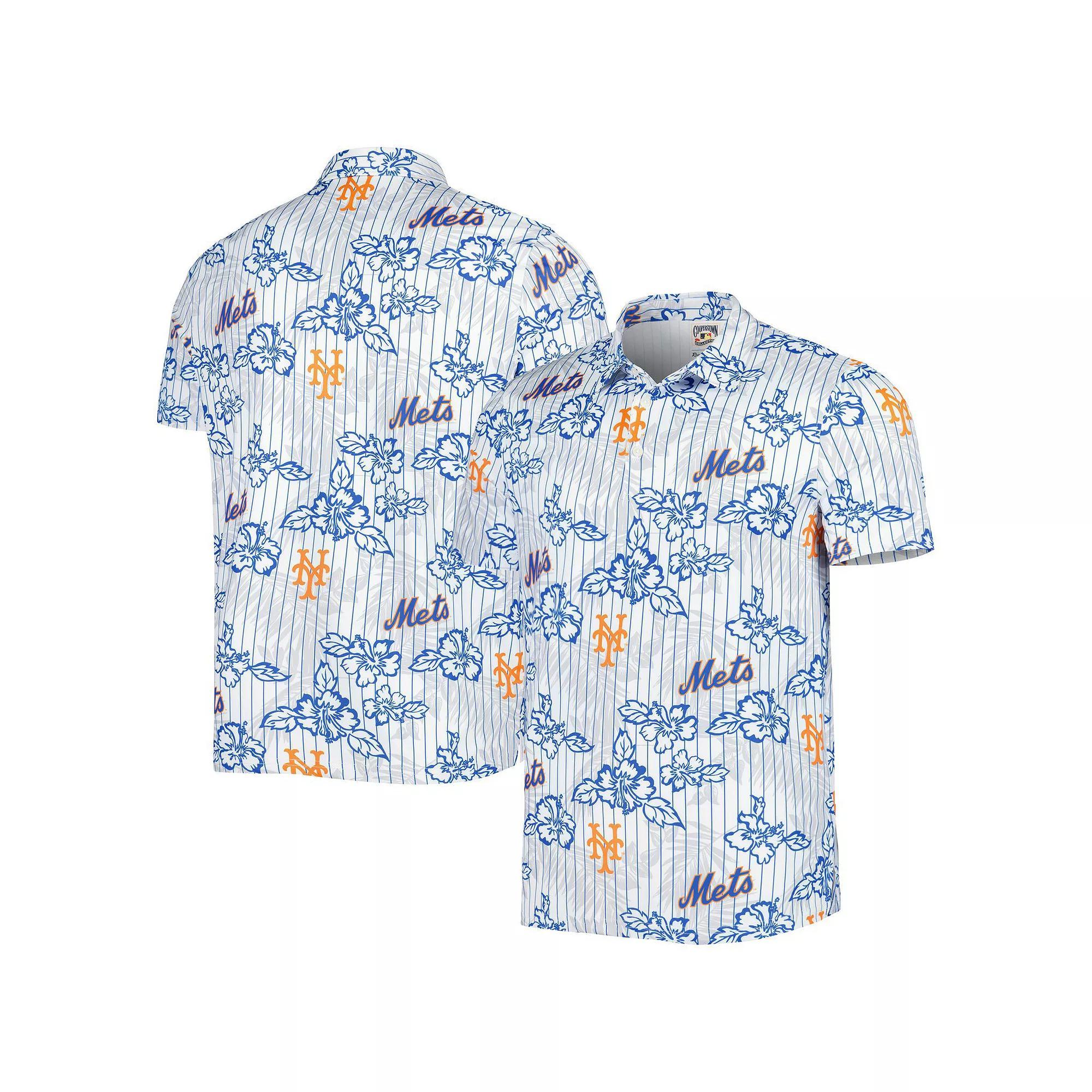 Men's Reyn Spooner White New York Mets Cooperstown Collection Puamana Print Polo, Size: XL Product Image