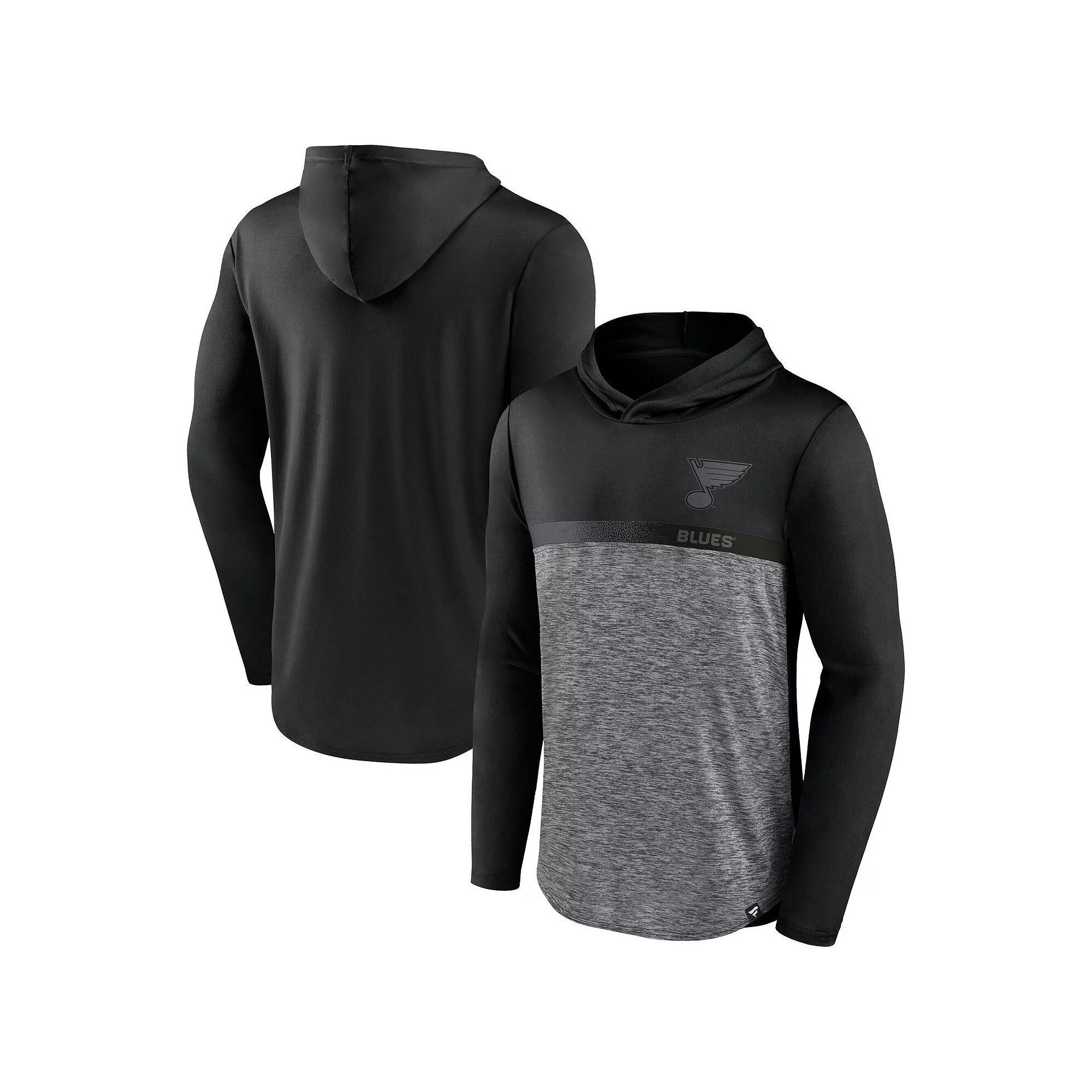 Men's Fanatics Black/Heather Charcoal Pittsburgh Penguins Iconic Defender Pullover Hoodie,  Product Image