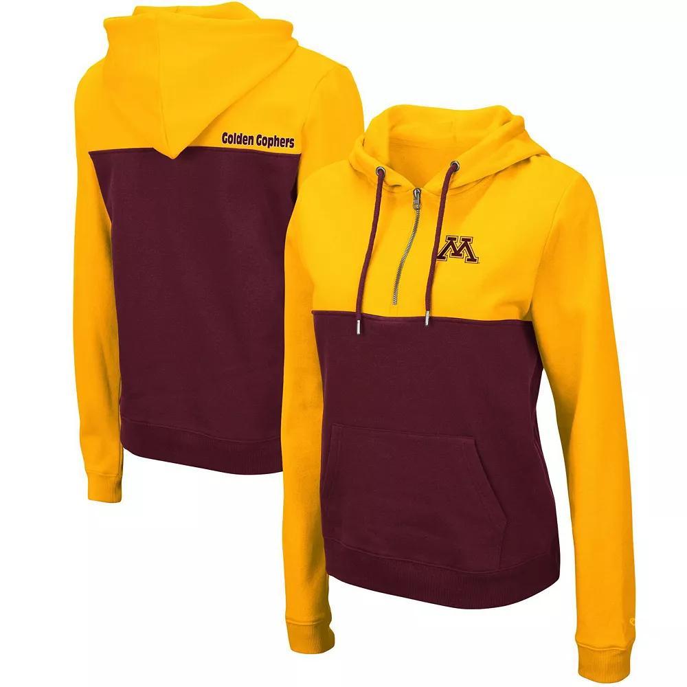 Women's Colosseum Gold/Maroon Minnesota Golden Gophers Aidan Lightweight Half-Zip Hoodie, Size: Large Product Image