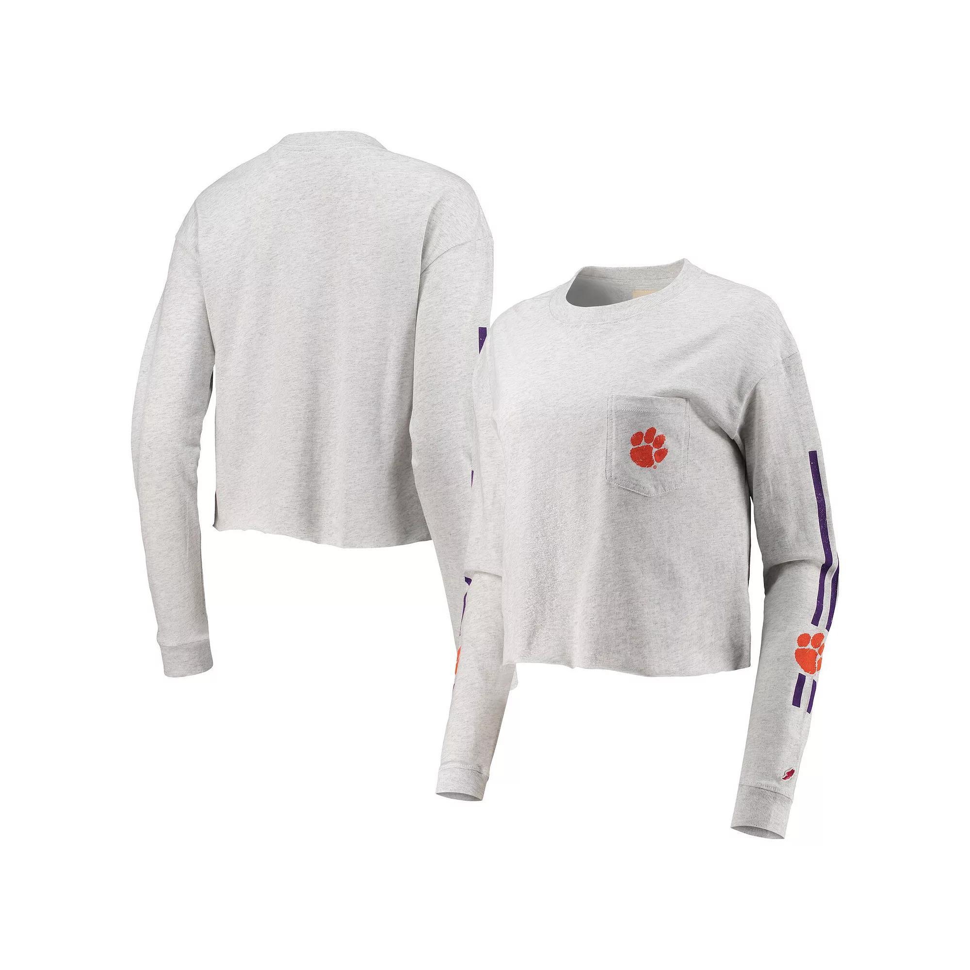 Women's League Collegiate Wear Heathered Gray Clemson Tigers Clothesline Cotton Midi Crop Long Sleeve T-Shirt, Size: XL, Grey Product Image