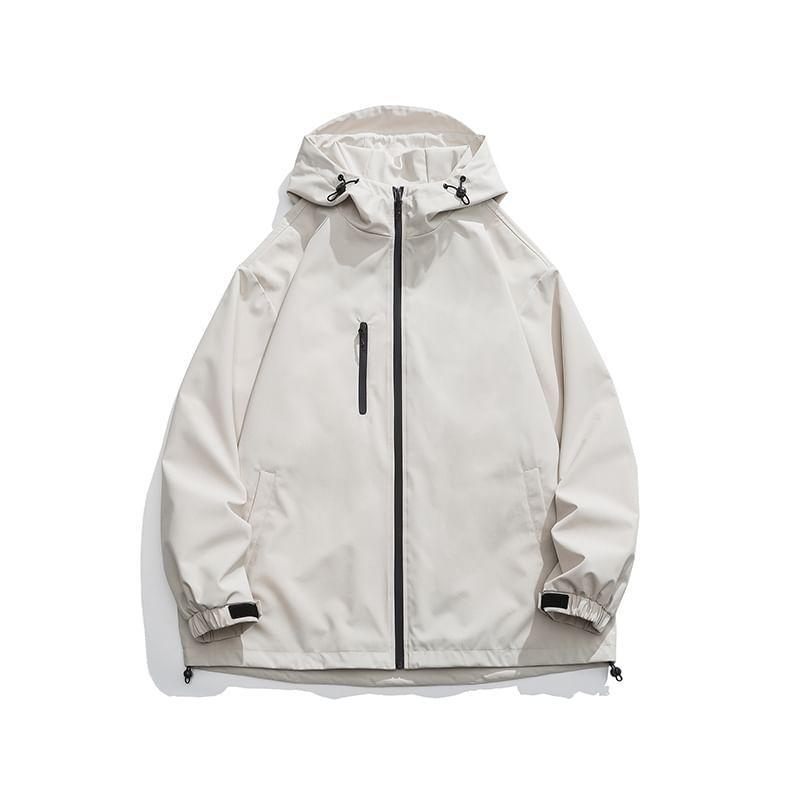 Hooded Plain Waterproof Zip Jacket Product Image