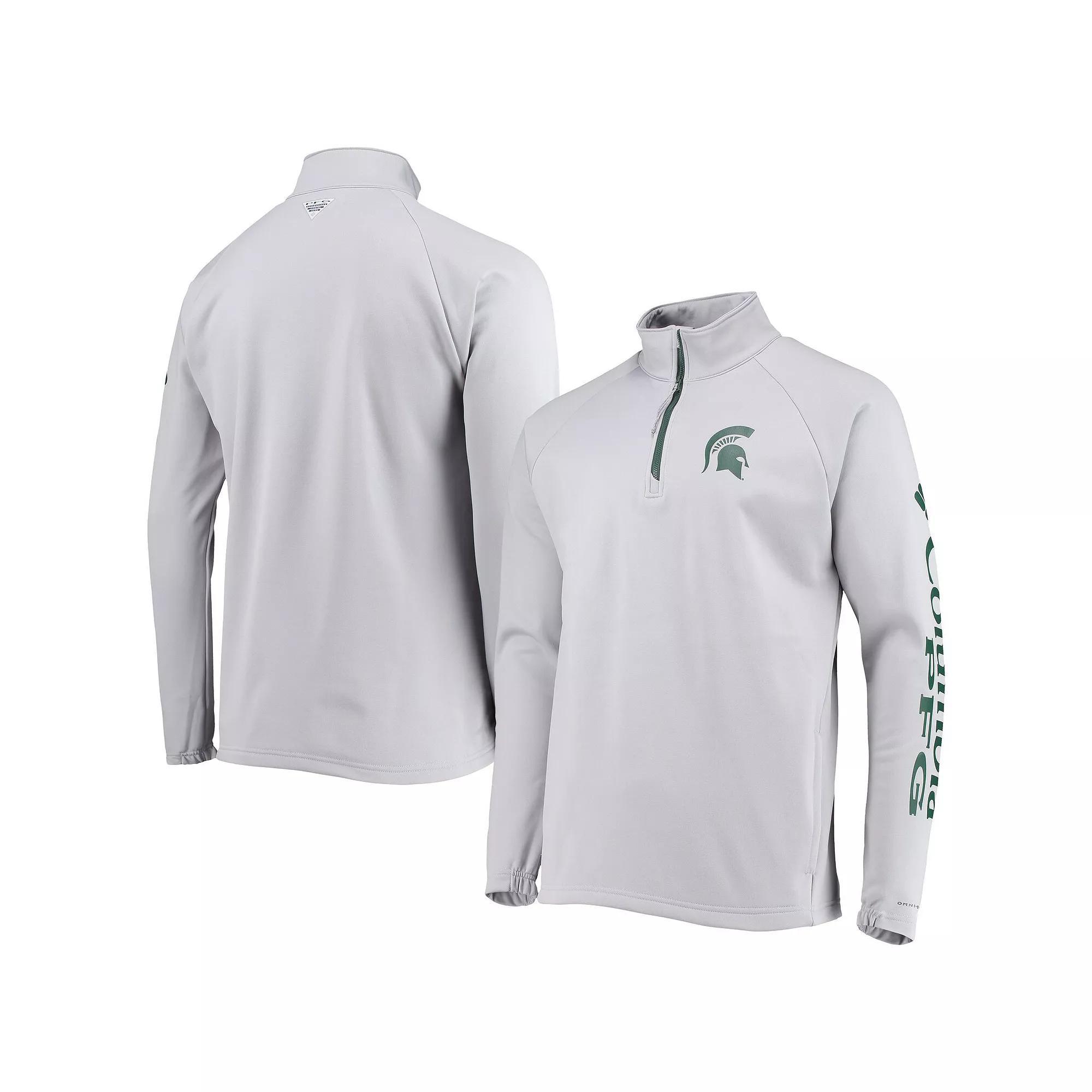 Men's Columbia Gray Michigan State Spartans Terminal Tackle Fleece Raglan Omni-Shade Quarter-Zip Jacket, Size: Small, Grey Product Image