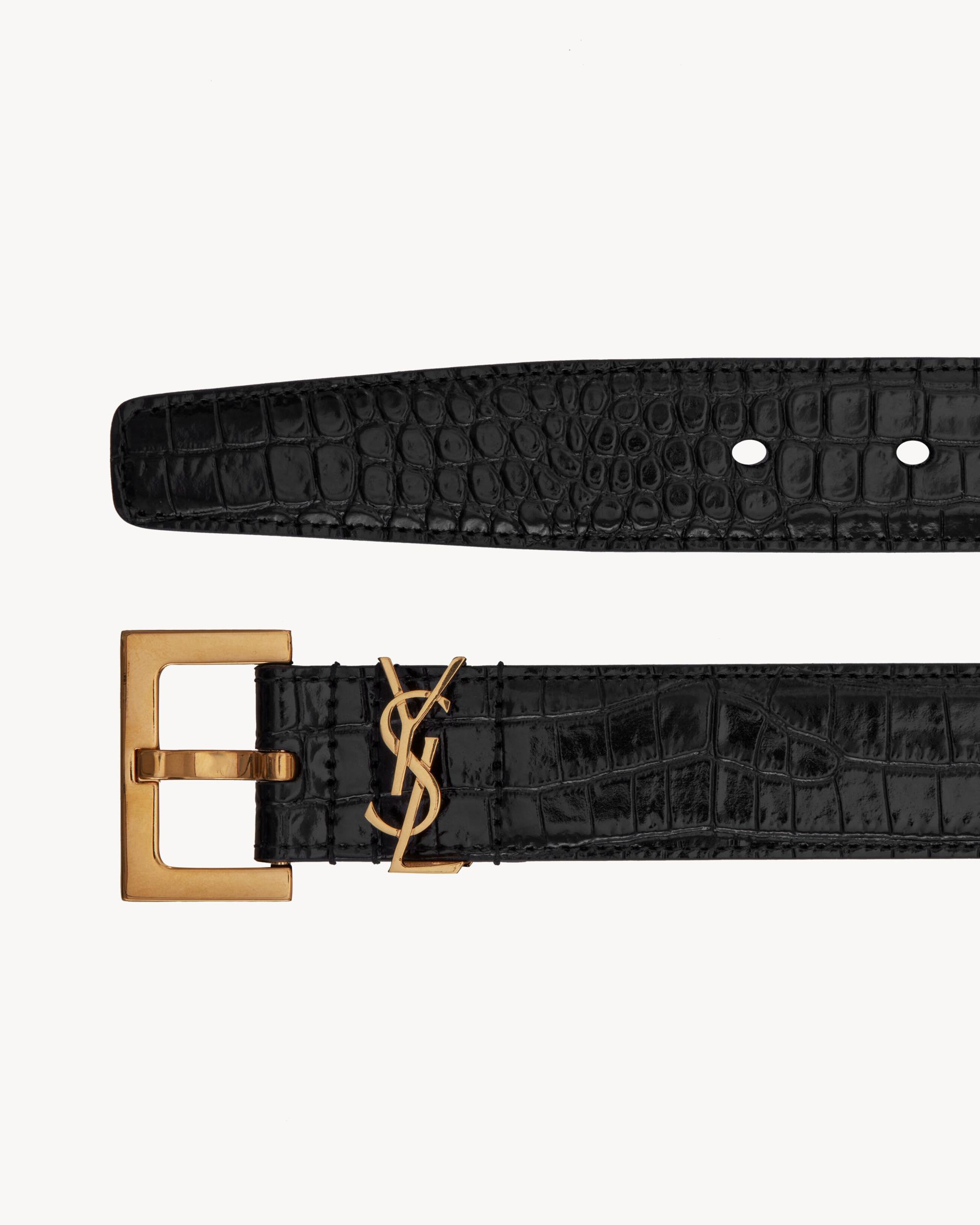 CASSANDRE BELT WITH SQUARE BUCKLE IN SHINY CROCODILE-EMBOSSED LEATHER Product Image