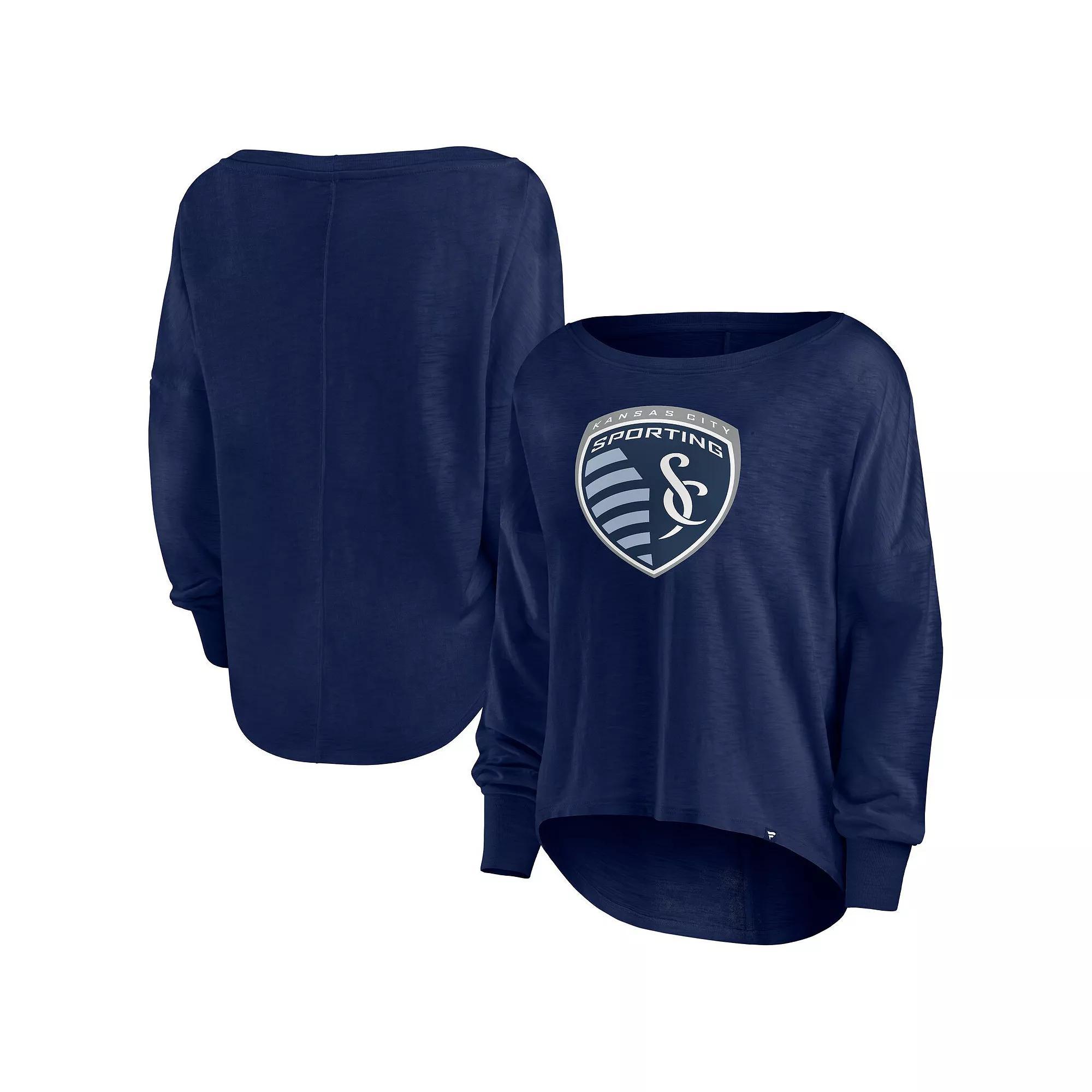 Women's Fanatics Navy Sporting Kansas City Corner Kick Long Sleeve Fashion T-Shirt,  Product Image