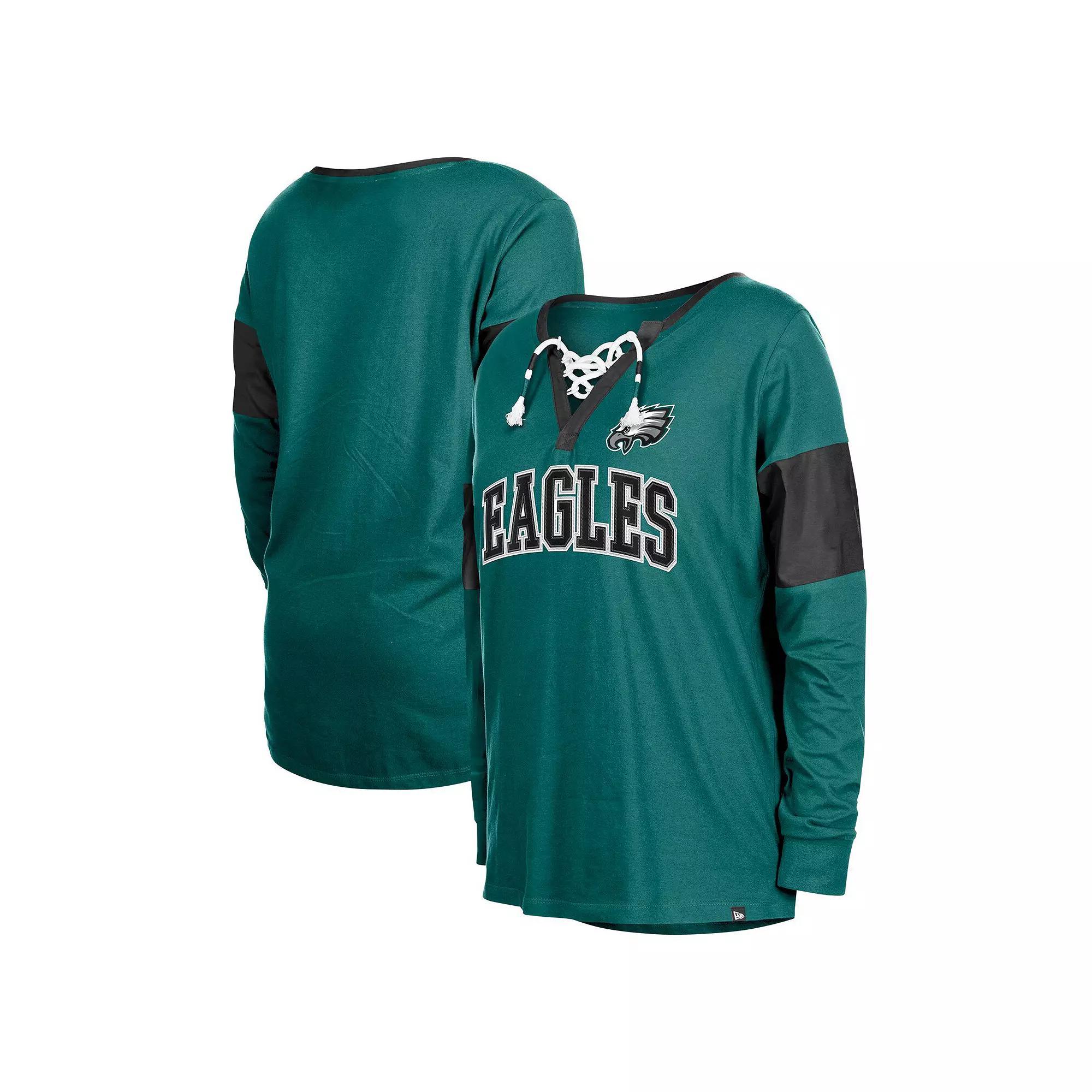 Women's New Era Midnight Green Philadelphia Eagles Lace-Up Notch-Neck Long Sleeve T-Shirt, Size: XL Product Image